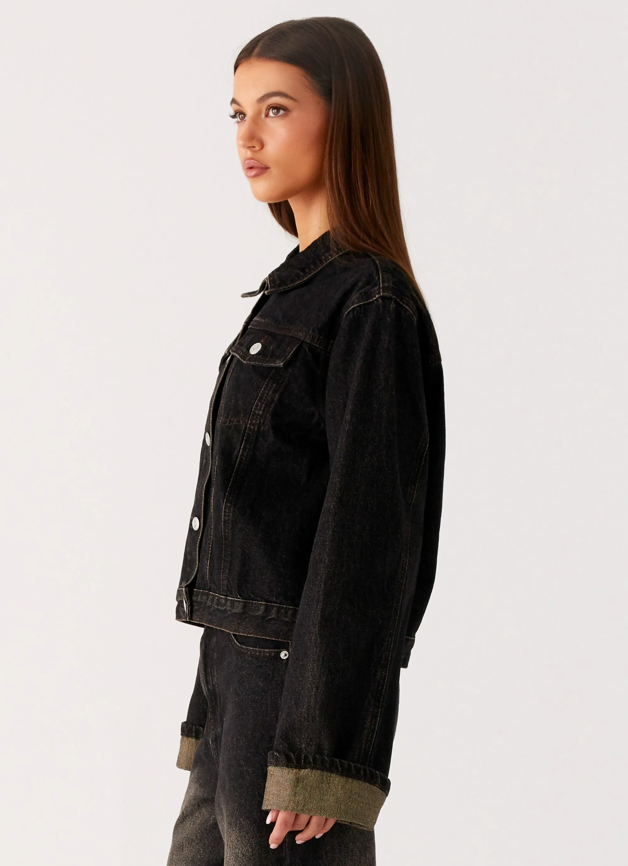 Back Again Oversized Denim Jacket - Acid Charcoal Beret Jump