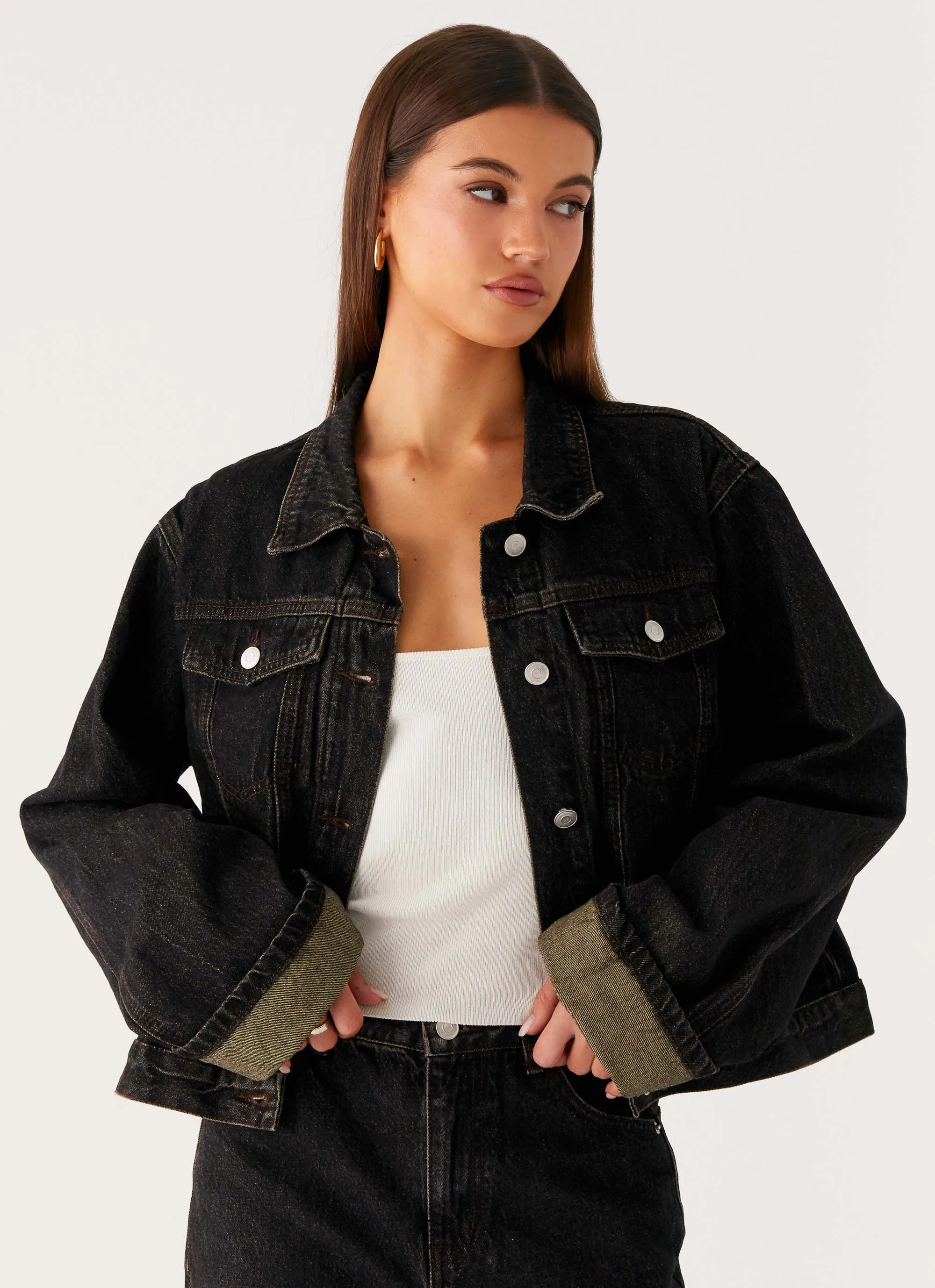Back Again Oversized Denim Jacket - Acid Charcoal Fade Resistant