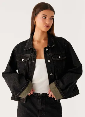 Back Again Oversized Denim Jacket - Acid Charcoal Fade Resistant