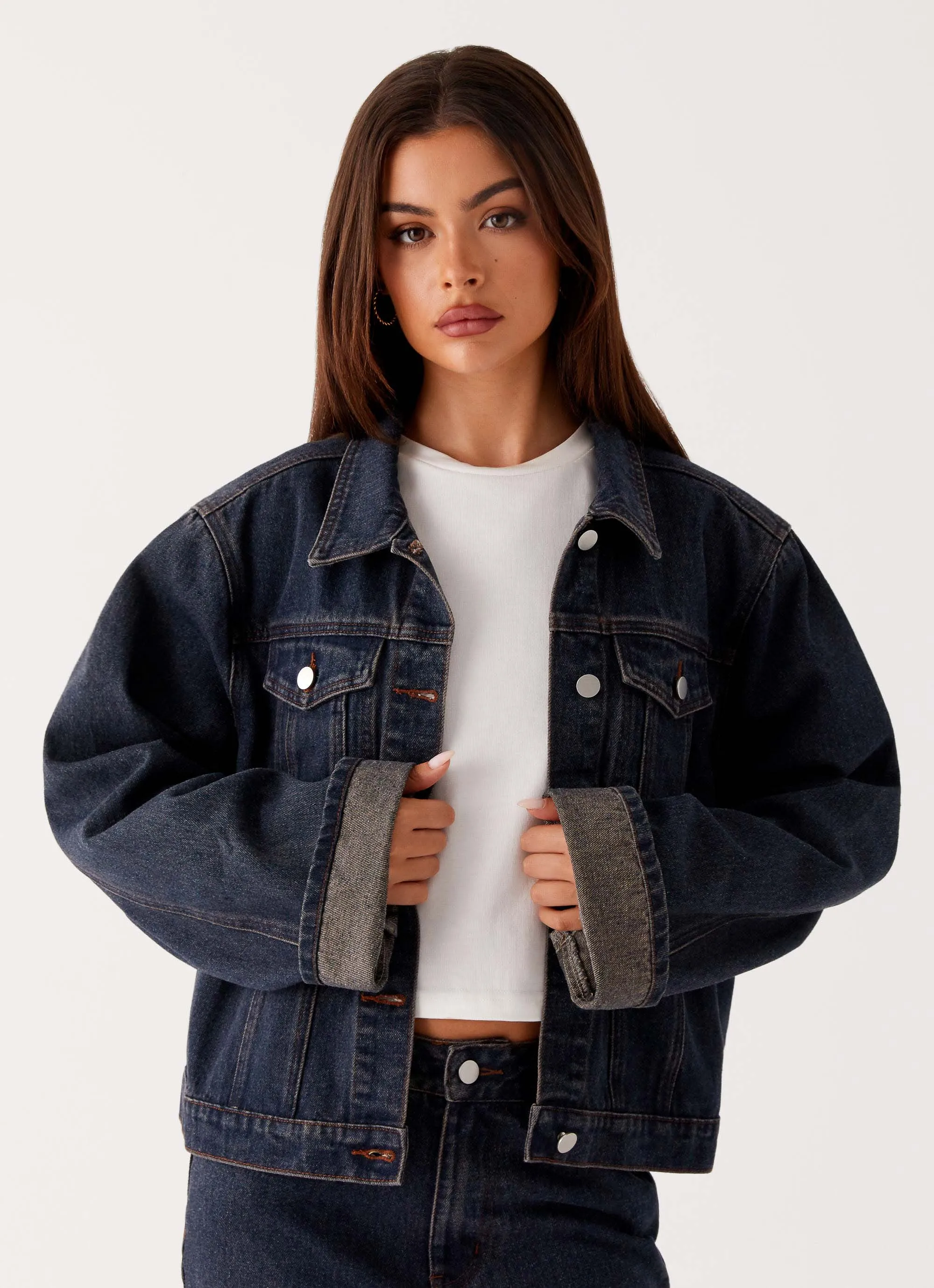 restaurant Smart Design Back Again Oversized Denim Jacket - Brown Blue Acid Wash