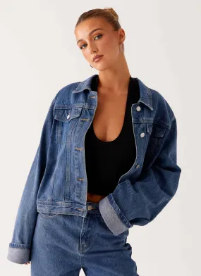 Back Again Oversized Denim Jacket - True Blue Performance Optimized Fit regular