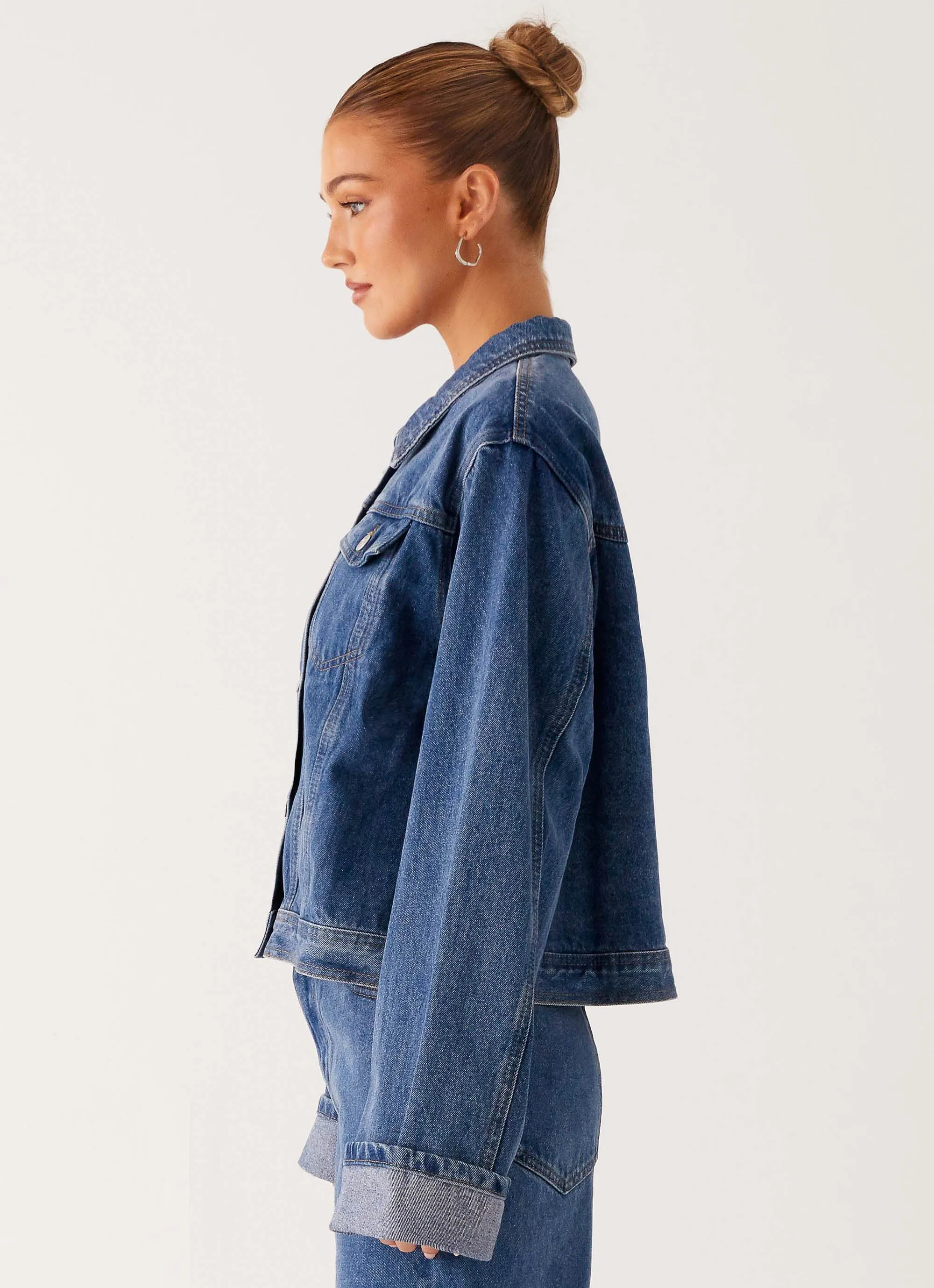 Graphic Design Back Again Oversized Denim Jacket - True Blue