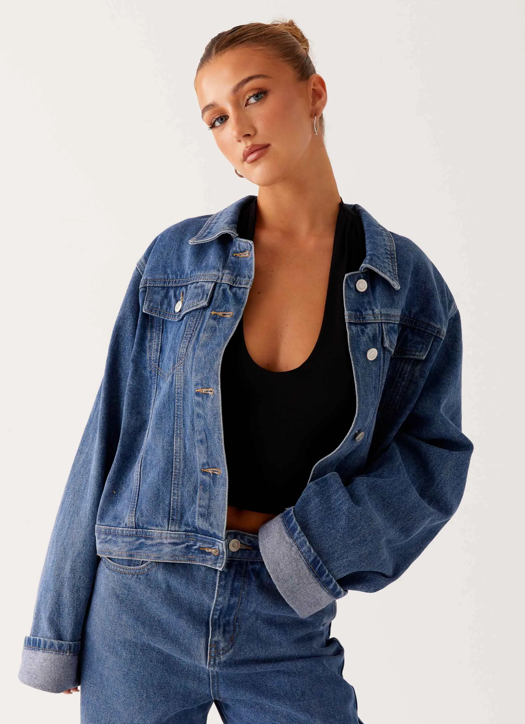 Back Again Oversized Denim Jacket - True Blue Performance Optimized Fit regular