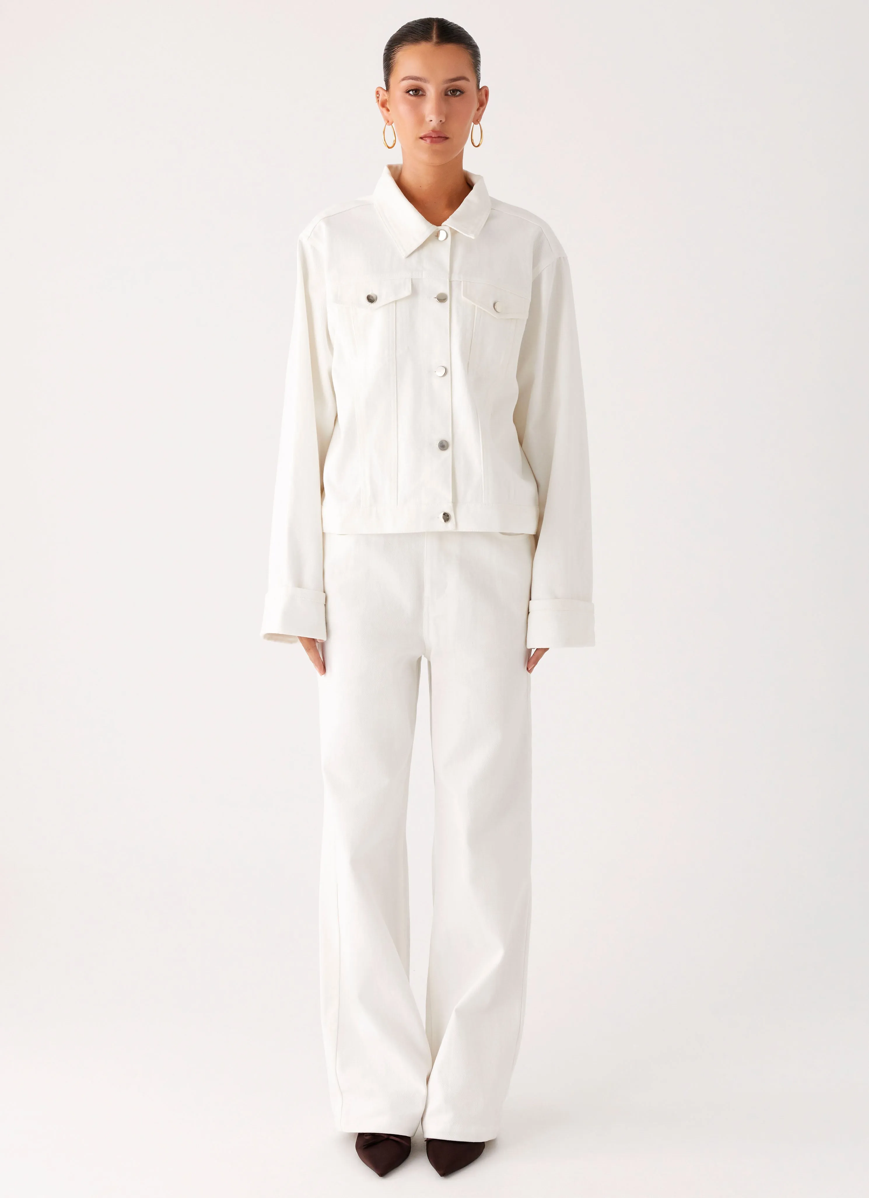 Wool All Season Back Again Oversized Denim Jacket - White