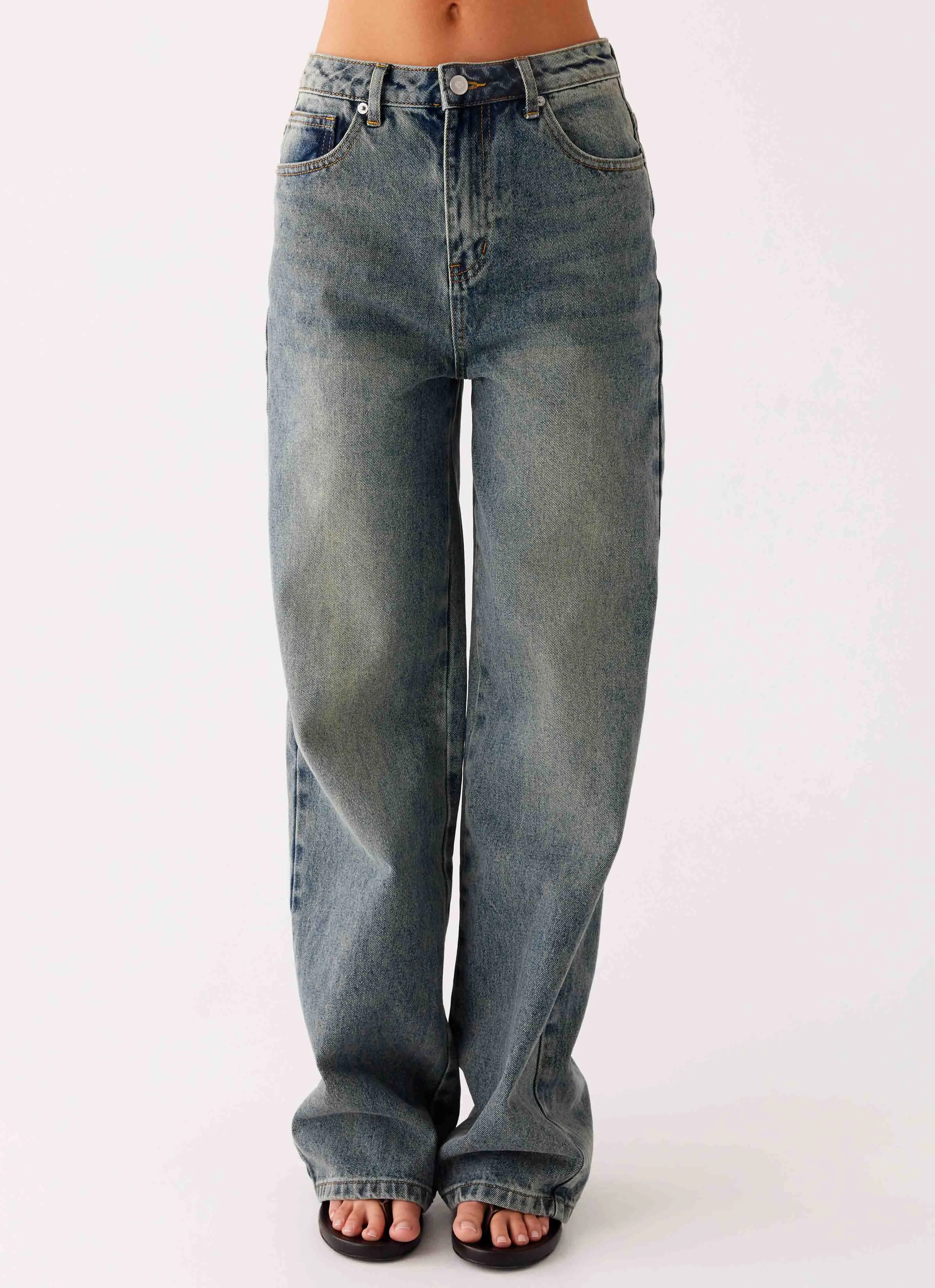 Faded Wash Soft Date Night Street Fashion Back Again Straight Leg Denim Jeans - Dirty Wash
