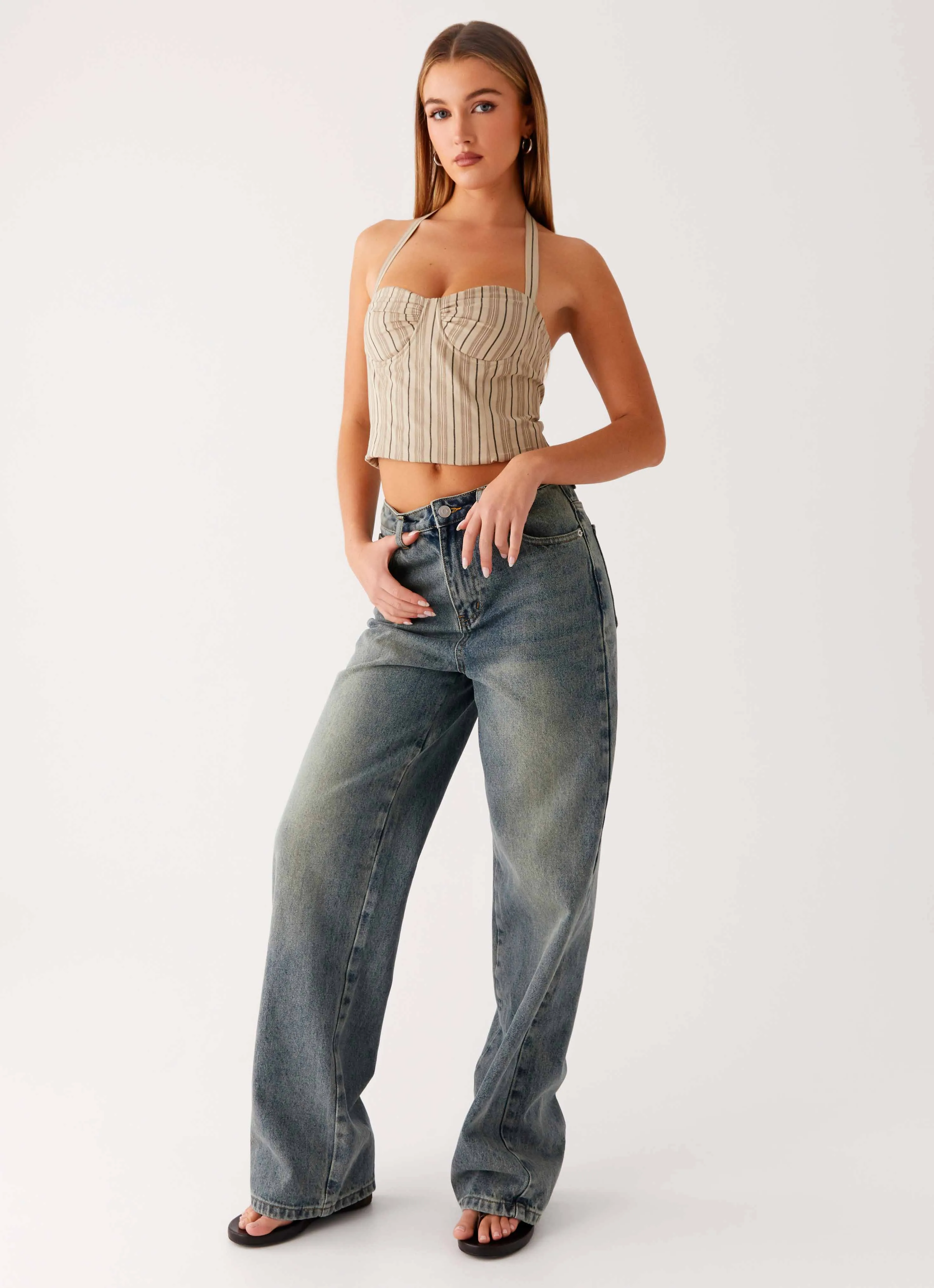 Back Again Straight Leg Denim Jeans - Dirty Wash Subtle Look Easy Layering