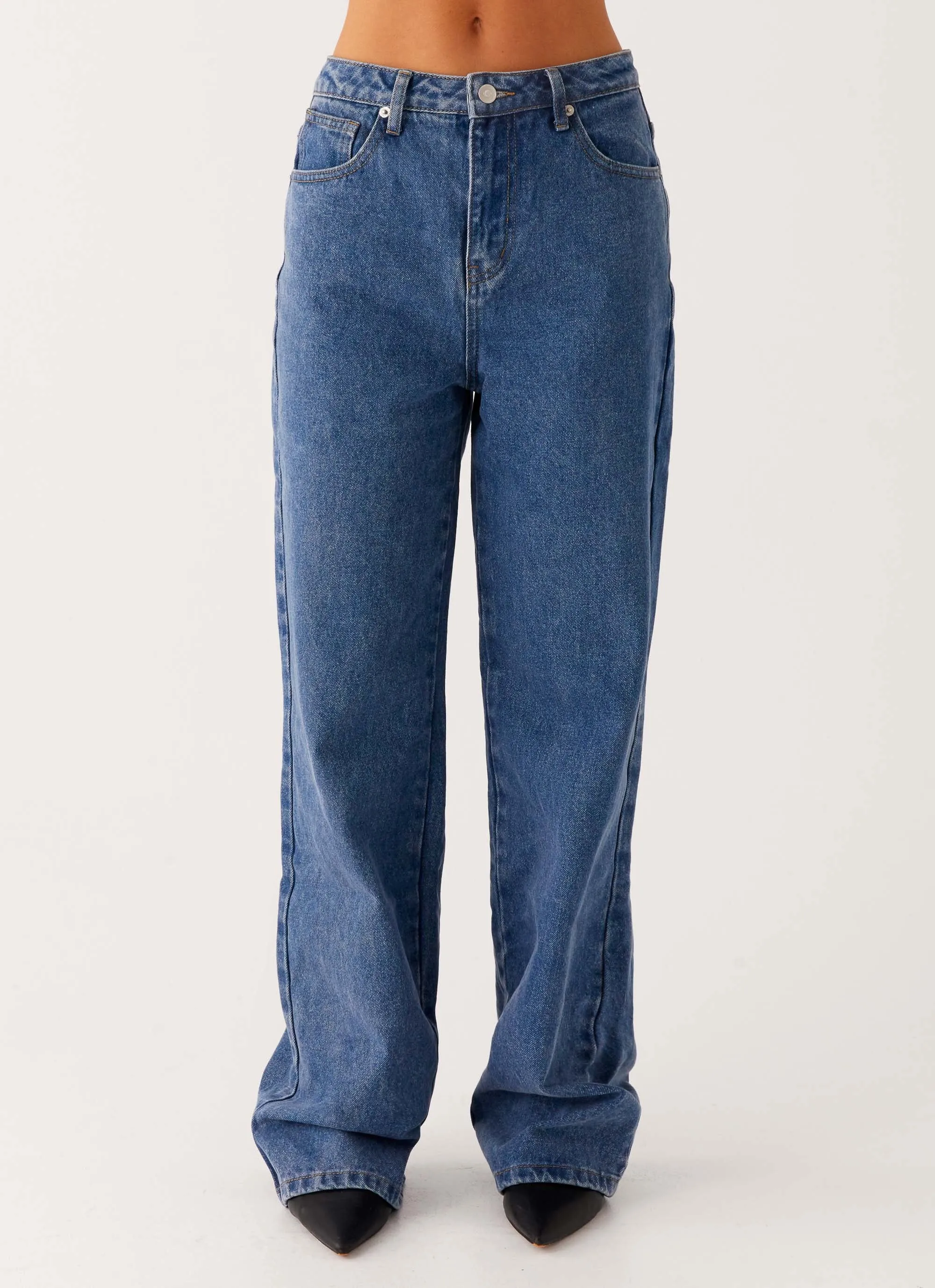 Back Again Straight Leg Denim Jeans - True Blue Moisture Wicking Lining Solid Choice