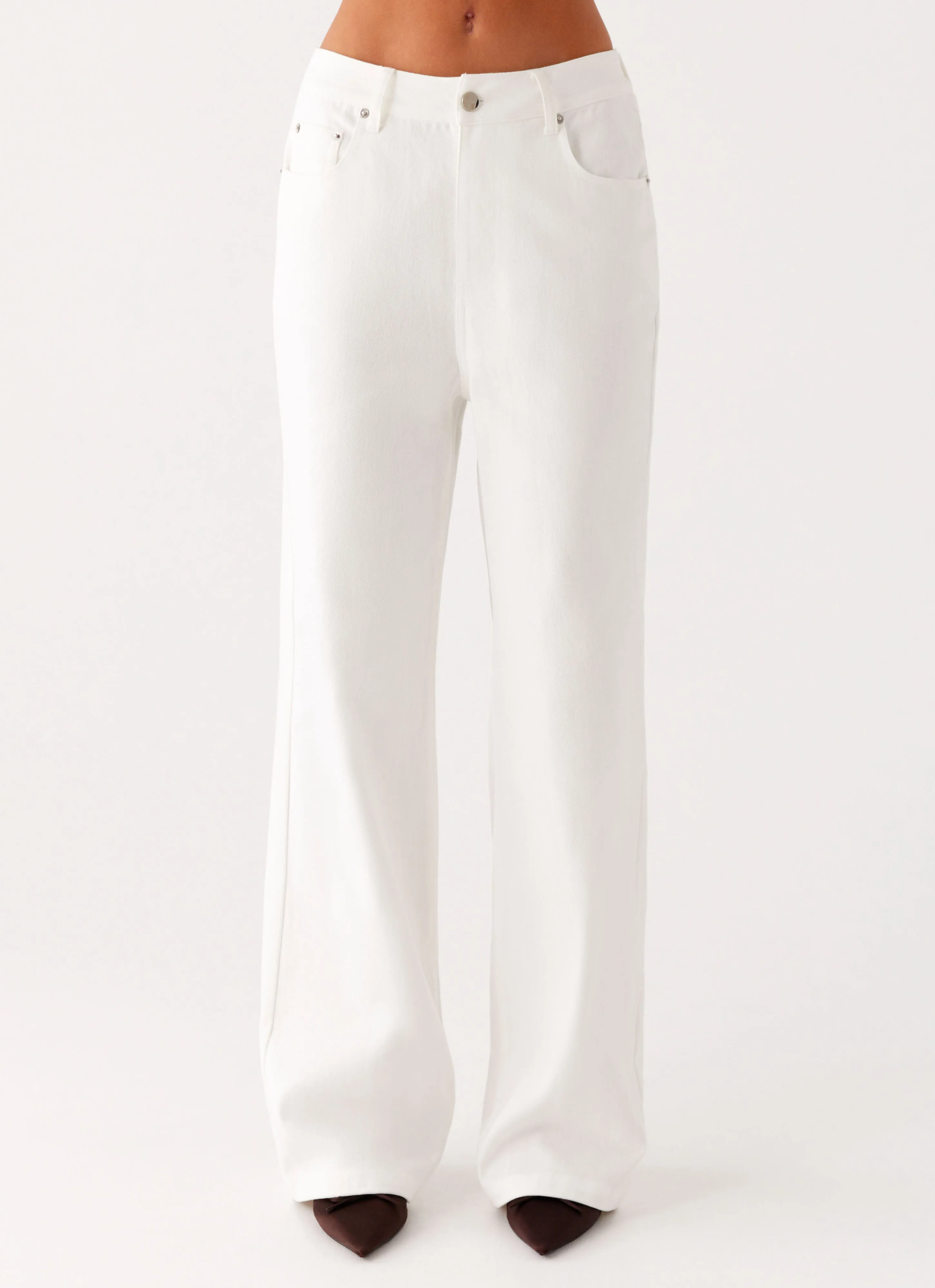Street Inspired Fitted waist Back Again Straight Leg Denim Jeans - White