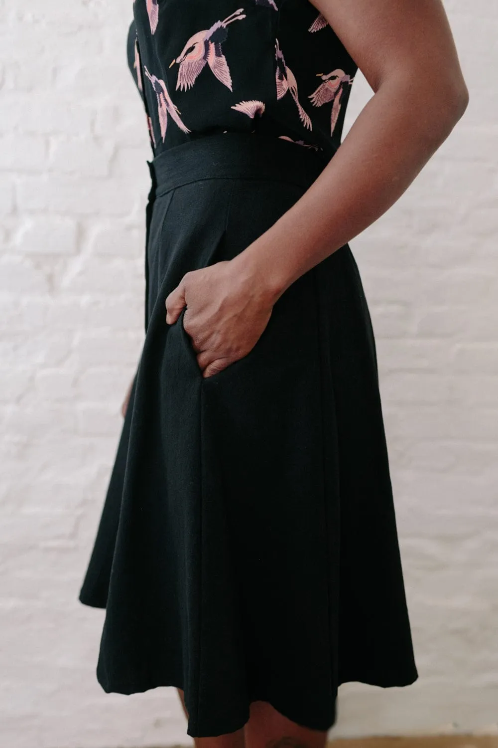 Bae Skirt in Black Linen Reinforced Seams Casual Office