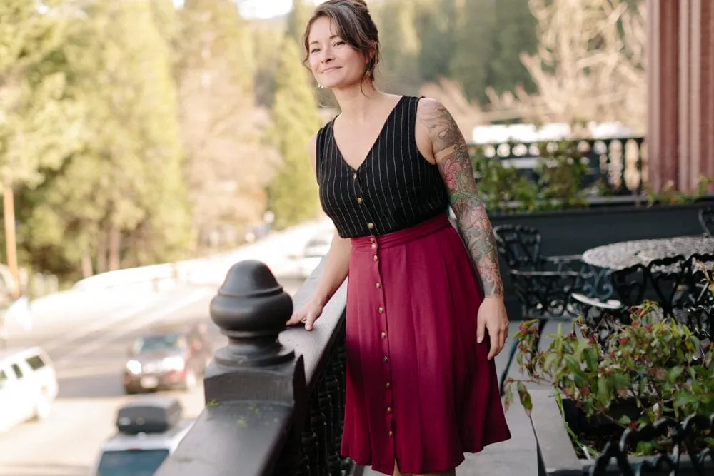 Bae Skirt in Pinot Noir Crepe Tear Resistant Fabric Fashion Stretch