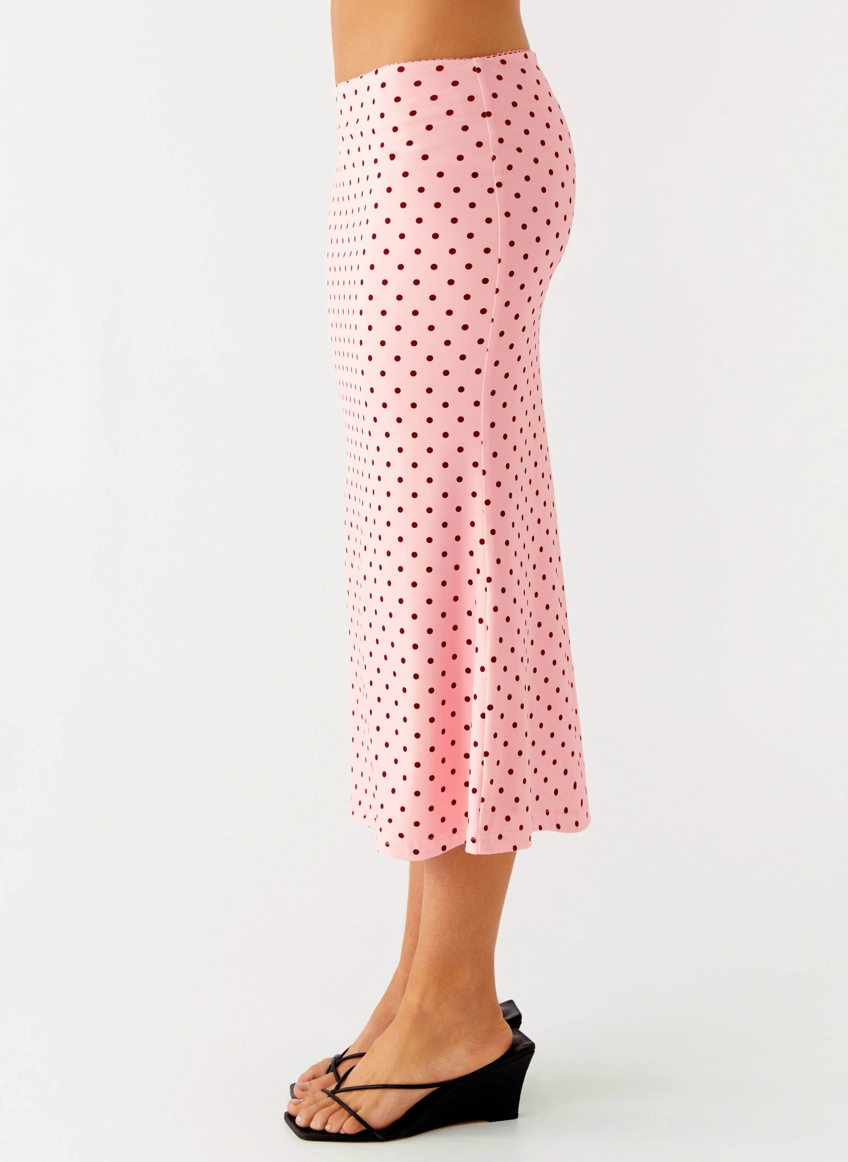 Bahama Low Rise Midi Skirt - Strawberry Dot Delicate Texture Wedding guest