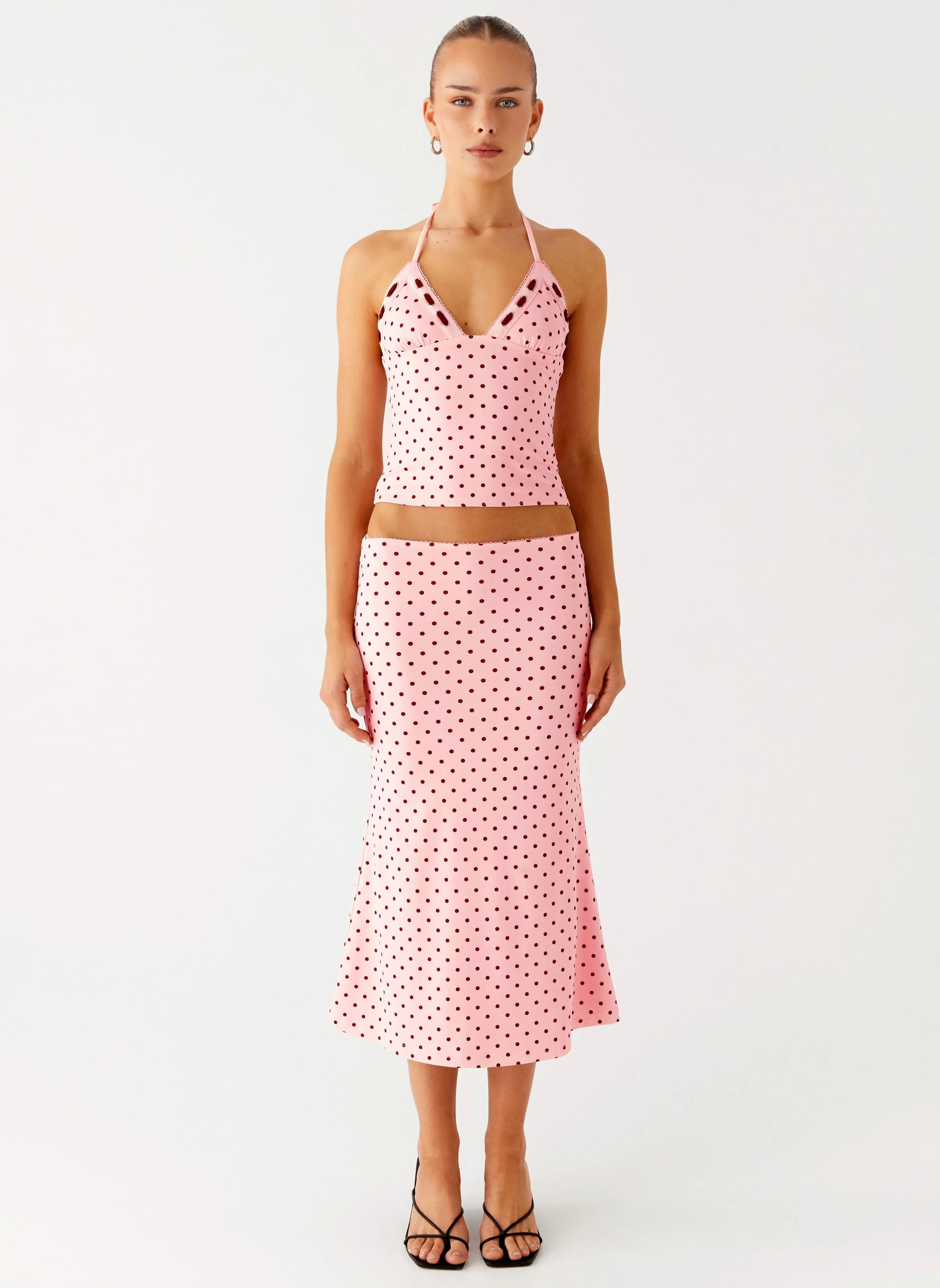 Bahama Low Rise Midi Skirt - Strawberry Dot Fashion Combo City Wear