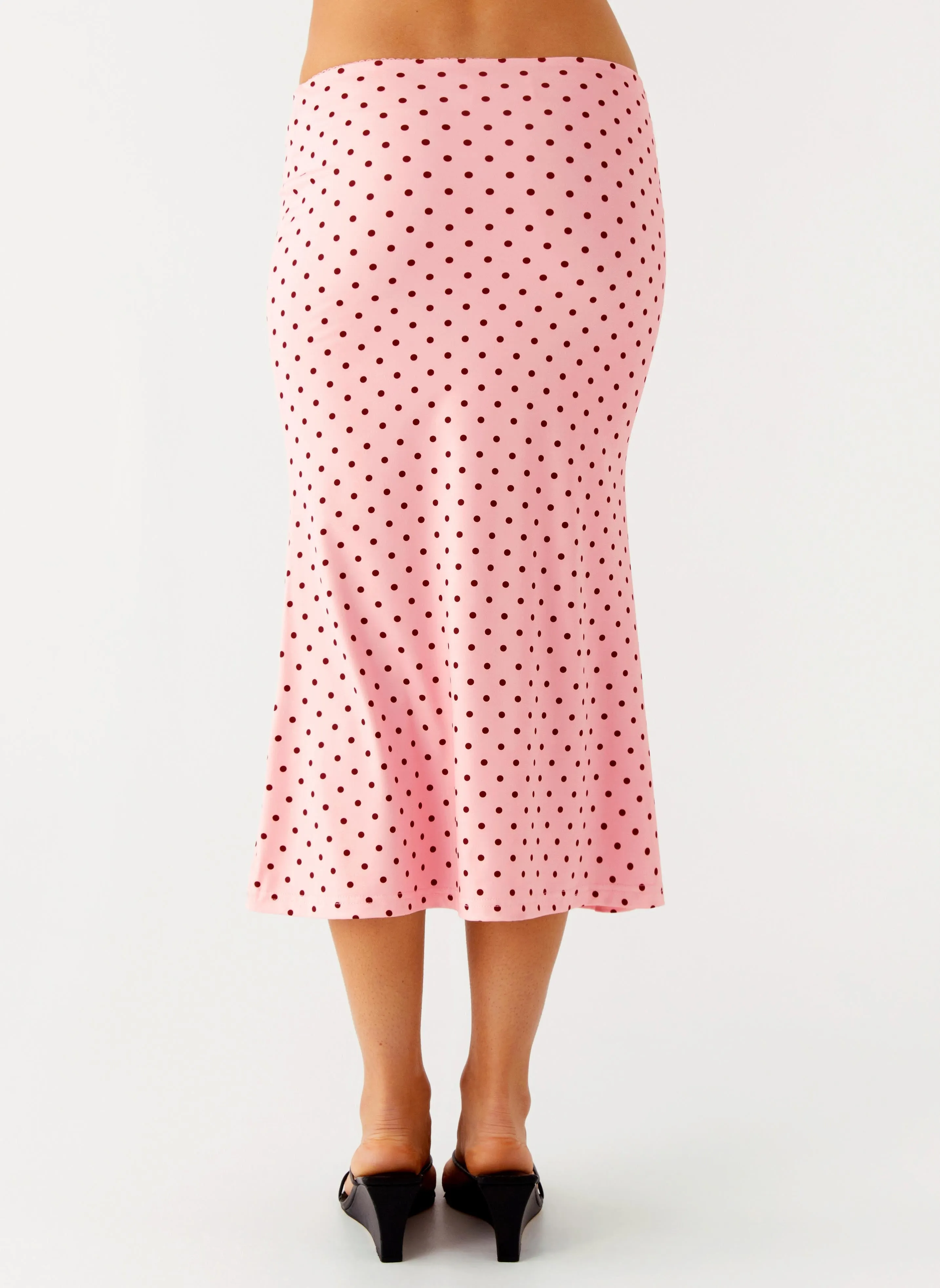 Wrinkle Resistant Finish Bahama Low Rise Midi Skirt - Strawberry Dot