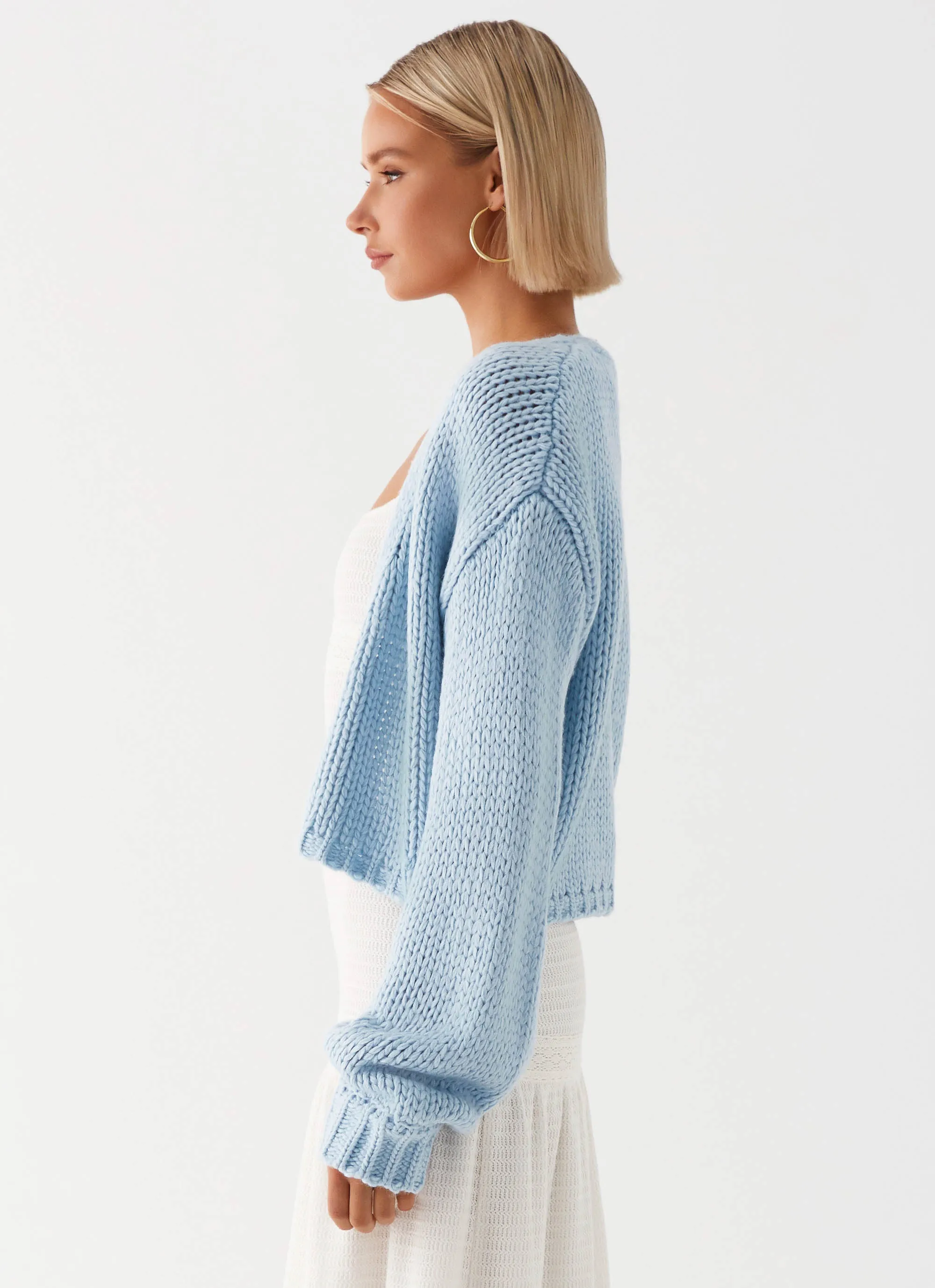 Jasleen Knit Cardigan - Blue Eco Friendly Construction Urban Explorer Look