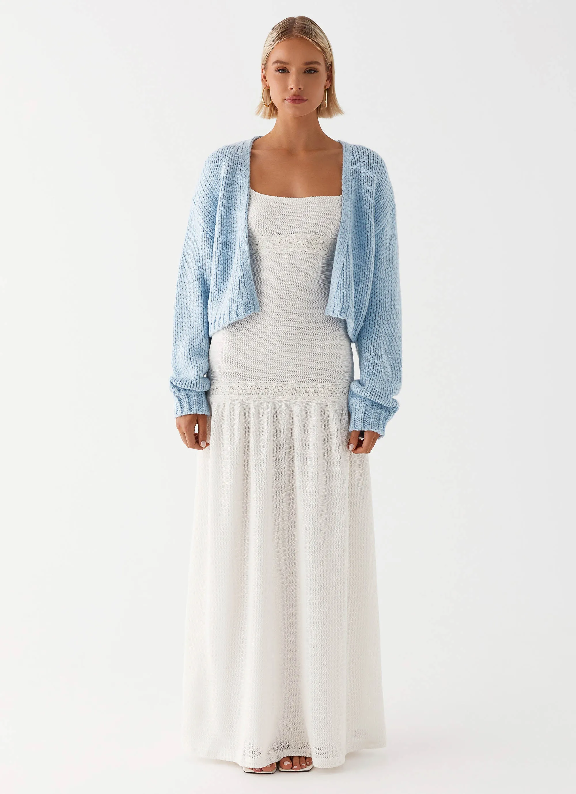 Jasleen Knit Cardigan - Blue Windproof Closure Modular Layering