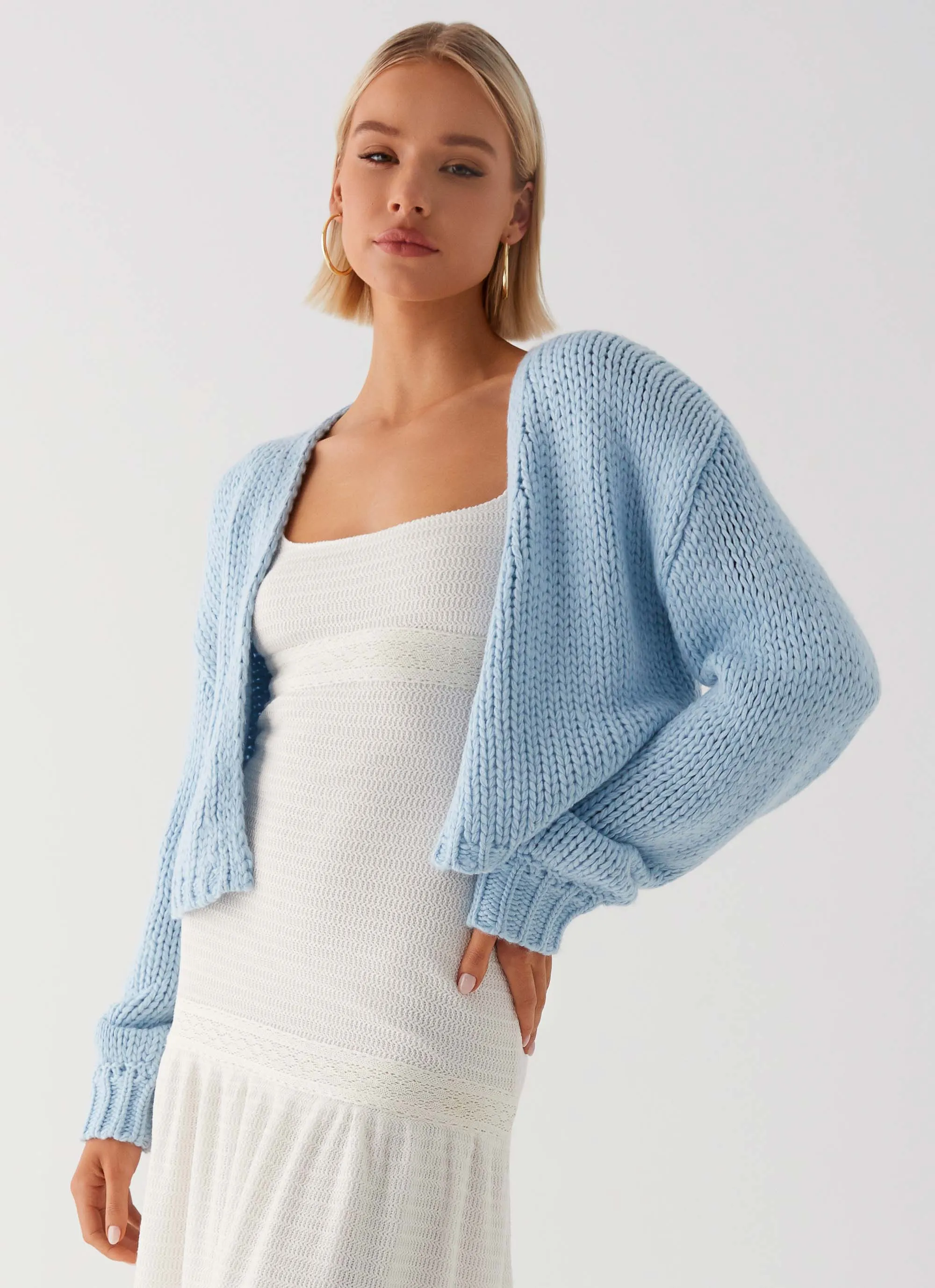Snap Button Soft touch finish Jasleen Knit Cardigan - Blue