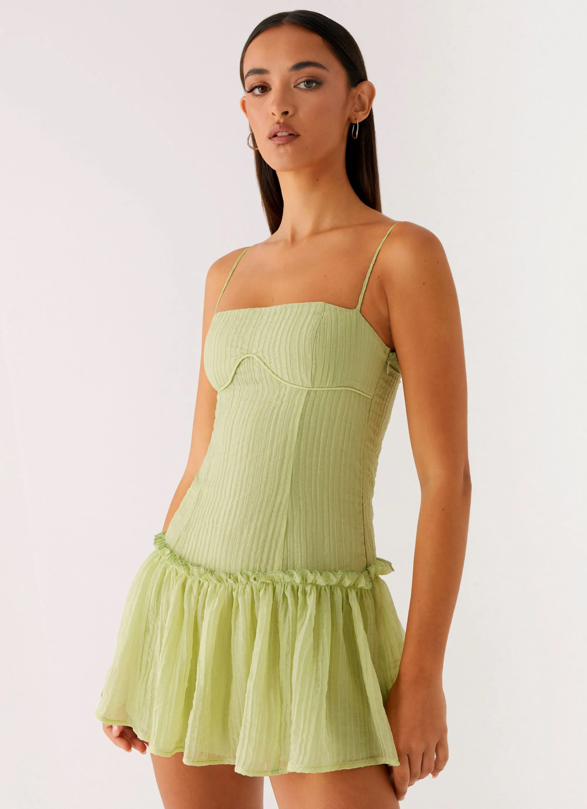 Bambini Mini Dress - Green Draped Design Split hem