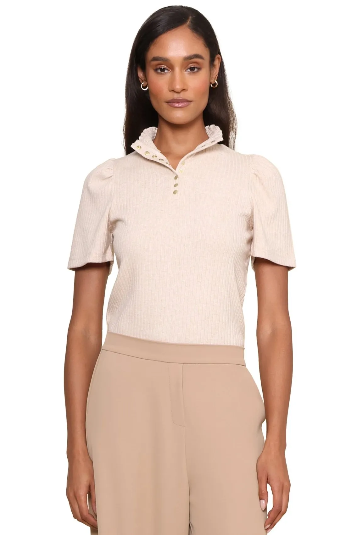 Lightweight pullover Barb Puff Sleeve Top