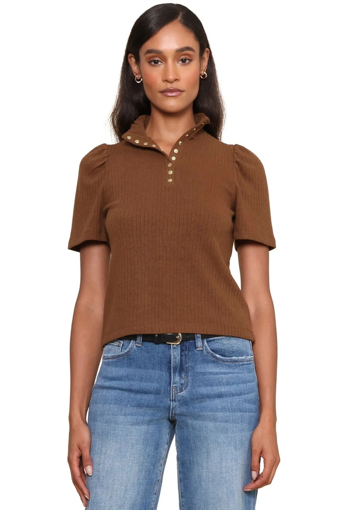 ZeroWastePattern Resilient Elasticity Barb Puff Sleeve Top