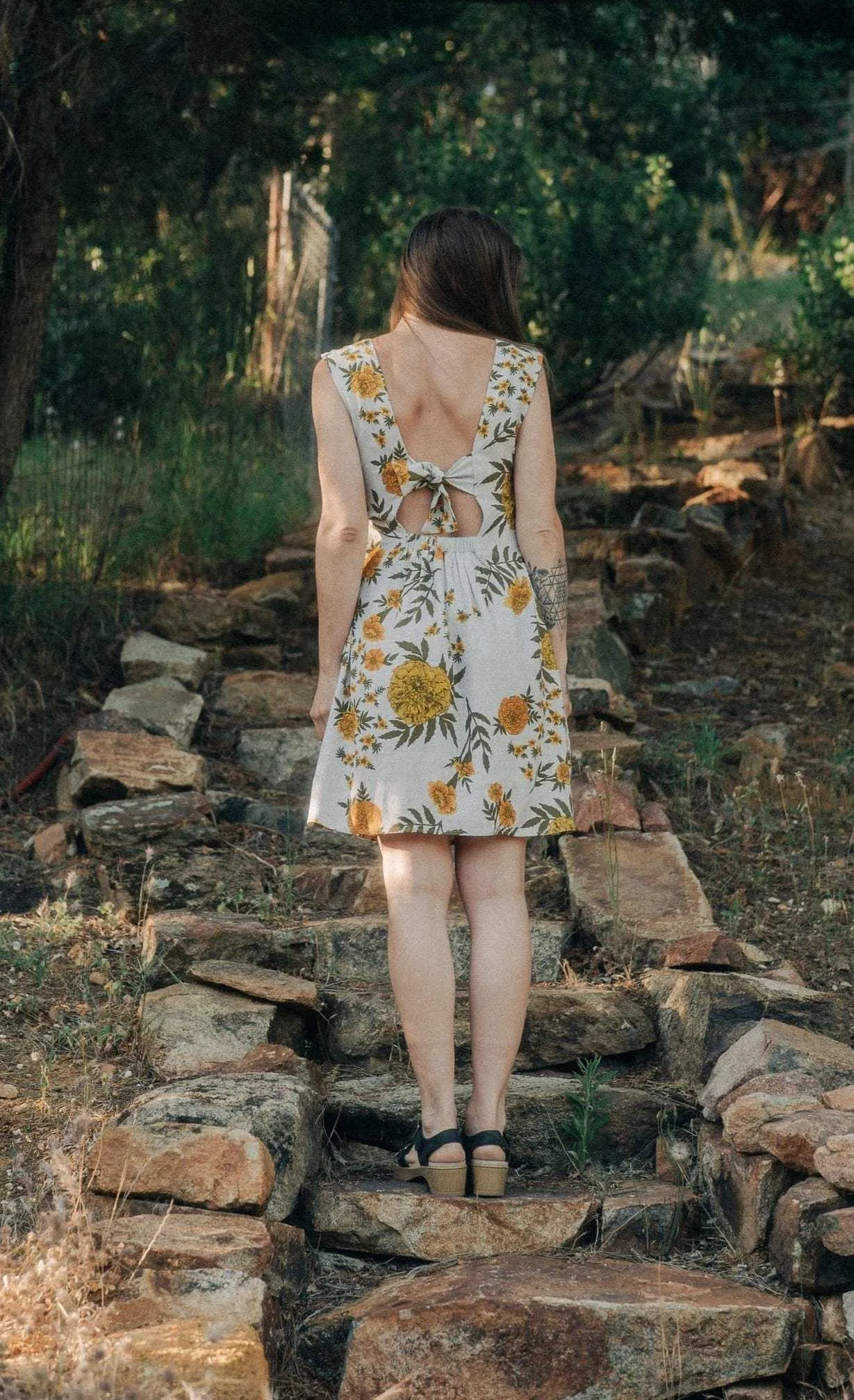 Archie Dress in Oat Marigold Linen Printed-Lining