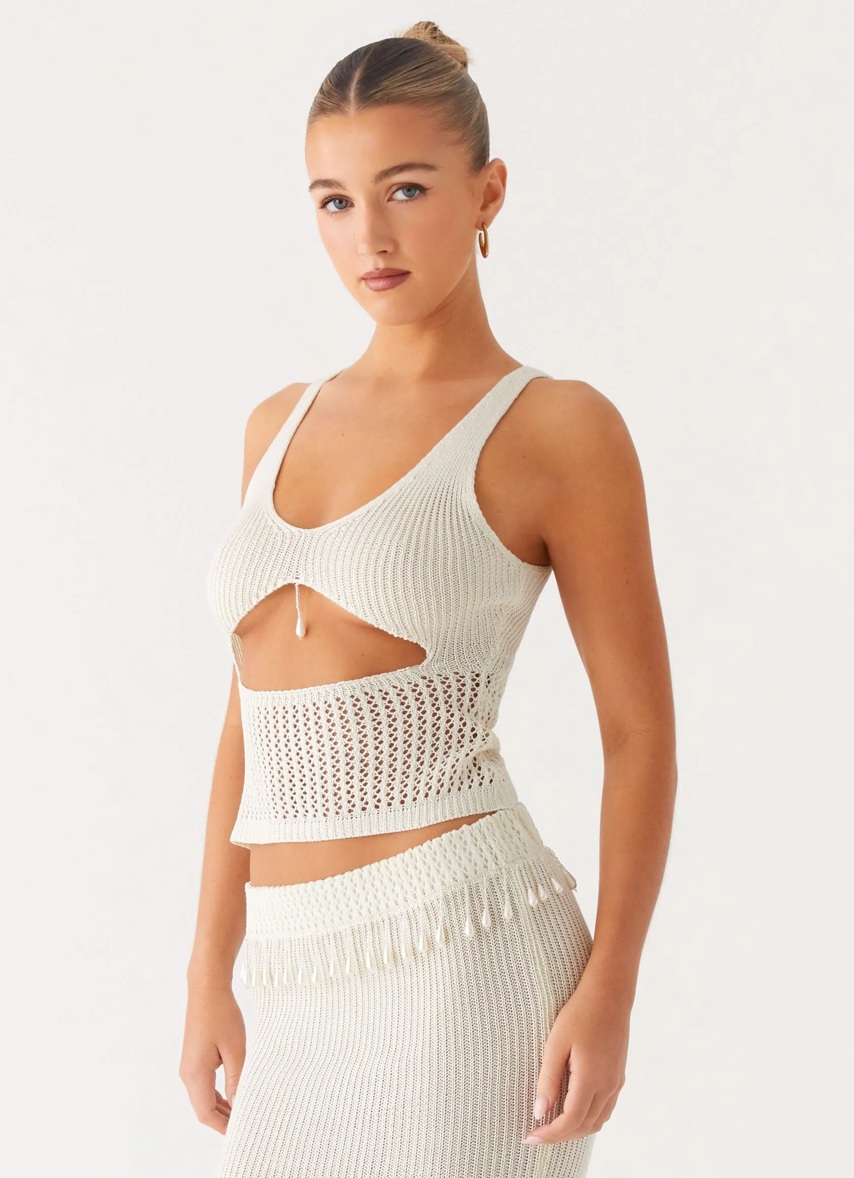 Reflective Accent Trim LowMaintenance Basilia Knit Top - Off White