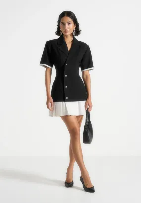 Perfect Design Baya - Tailored Cinch Waist Pleated Blazer Dress - Black