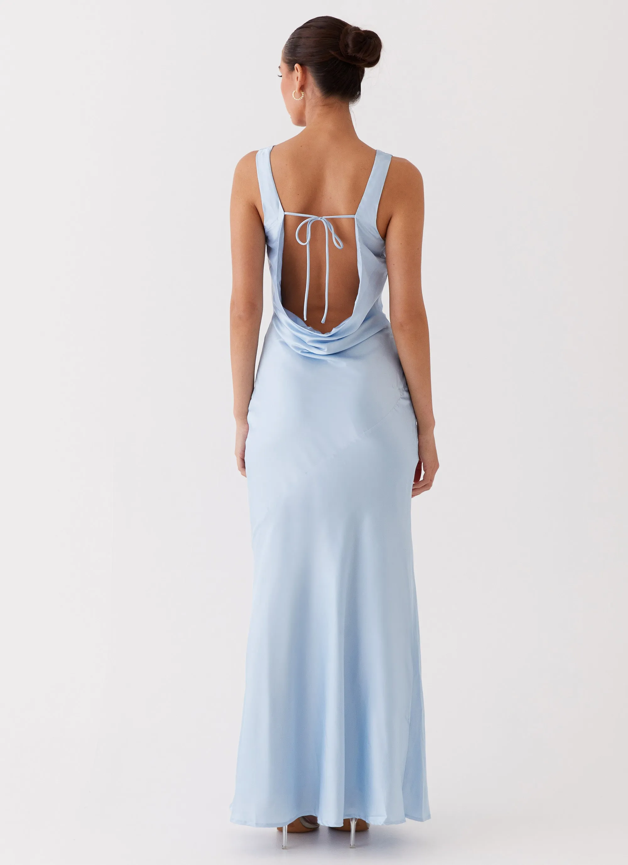 Be Mine Satin Maxi Dress - Blue Lux Look Refined Simplicity