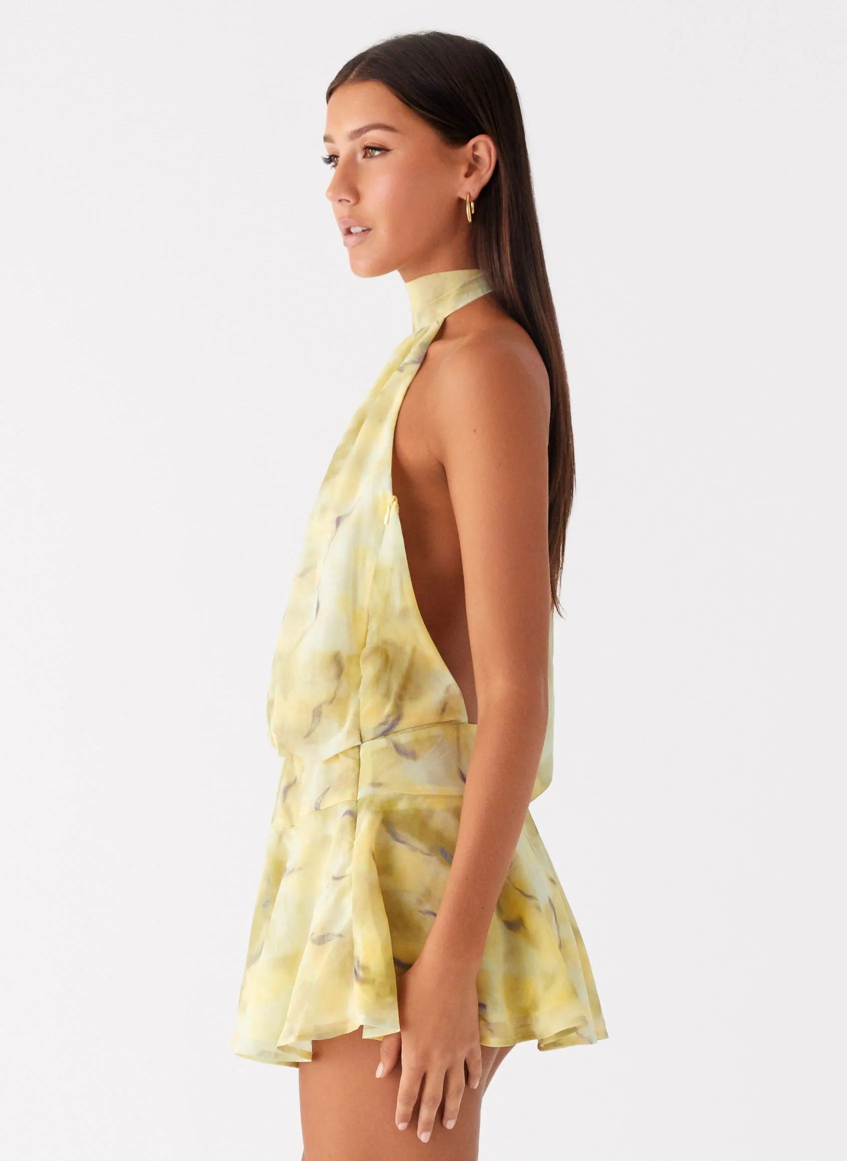 Bold Mood First Date Halter Mini Dress - Yellow Tie Dye