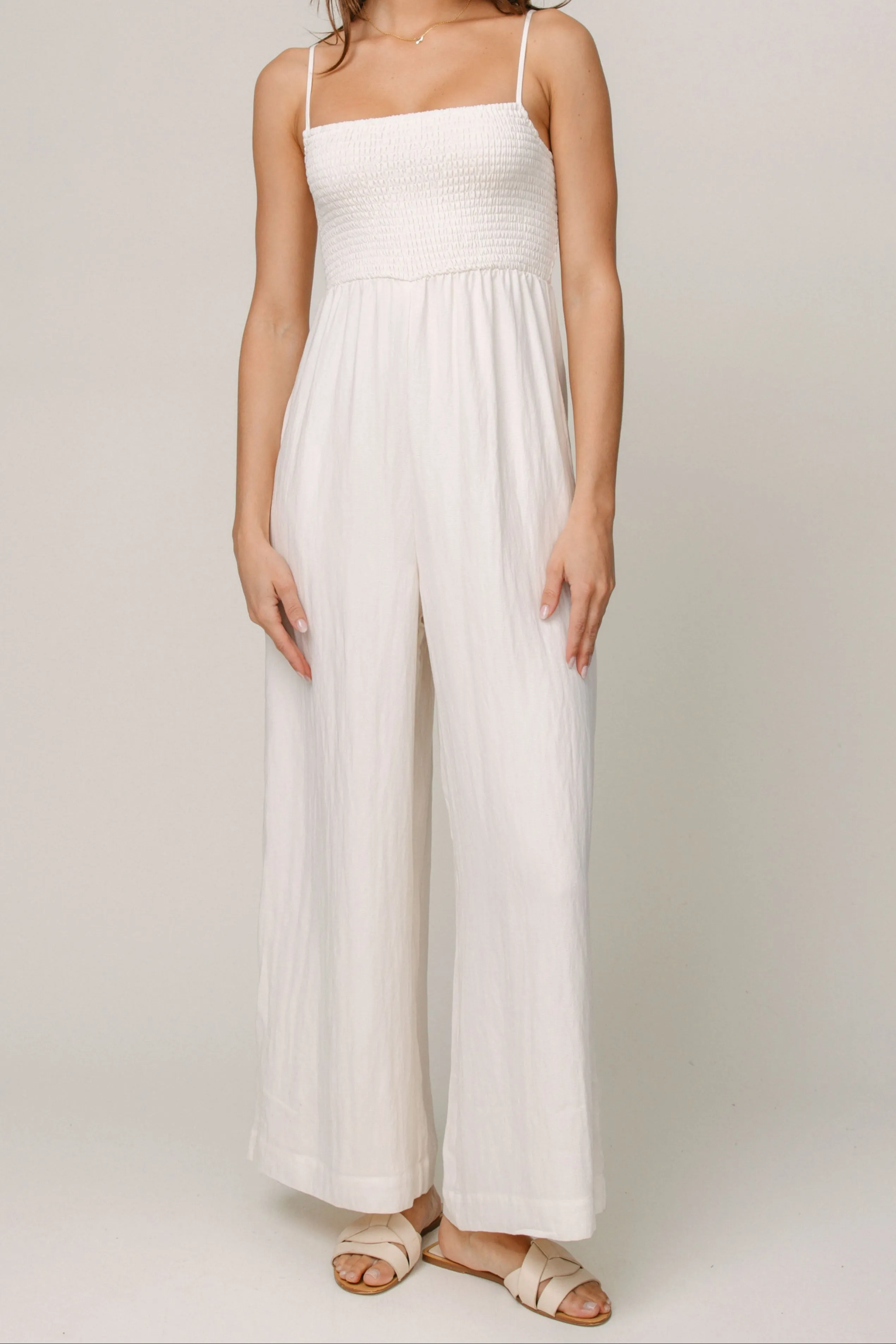 Beachside Jumpsuit Breathable Construction Neutral Tone Stitching