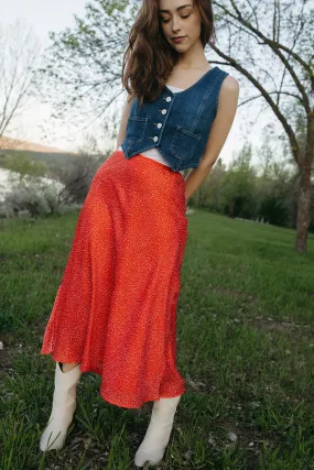 Spotted in Red Skirt Front Slit