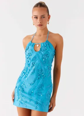 Bebe Beaded Mini Dress - Royal Blue Gentle Drape