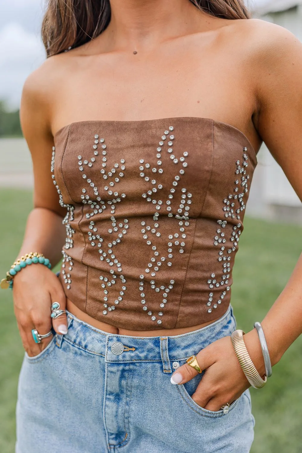 Breathable mesh lining Bonded Seam Technique Beckee Western Corset Top- Brown