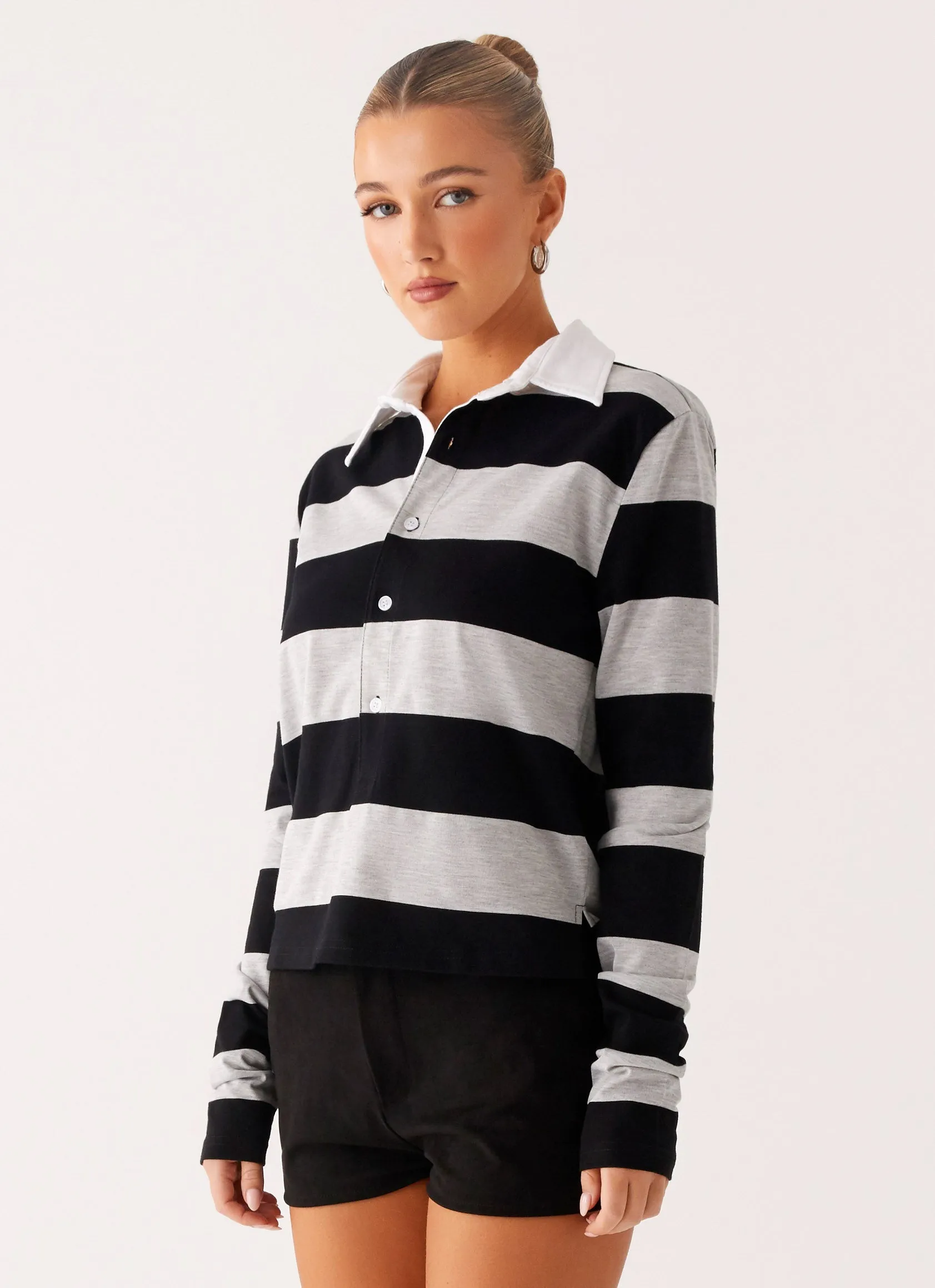 Basic Dress Beckett Polo Top - Grey Black Stripe