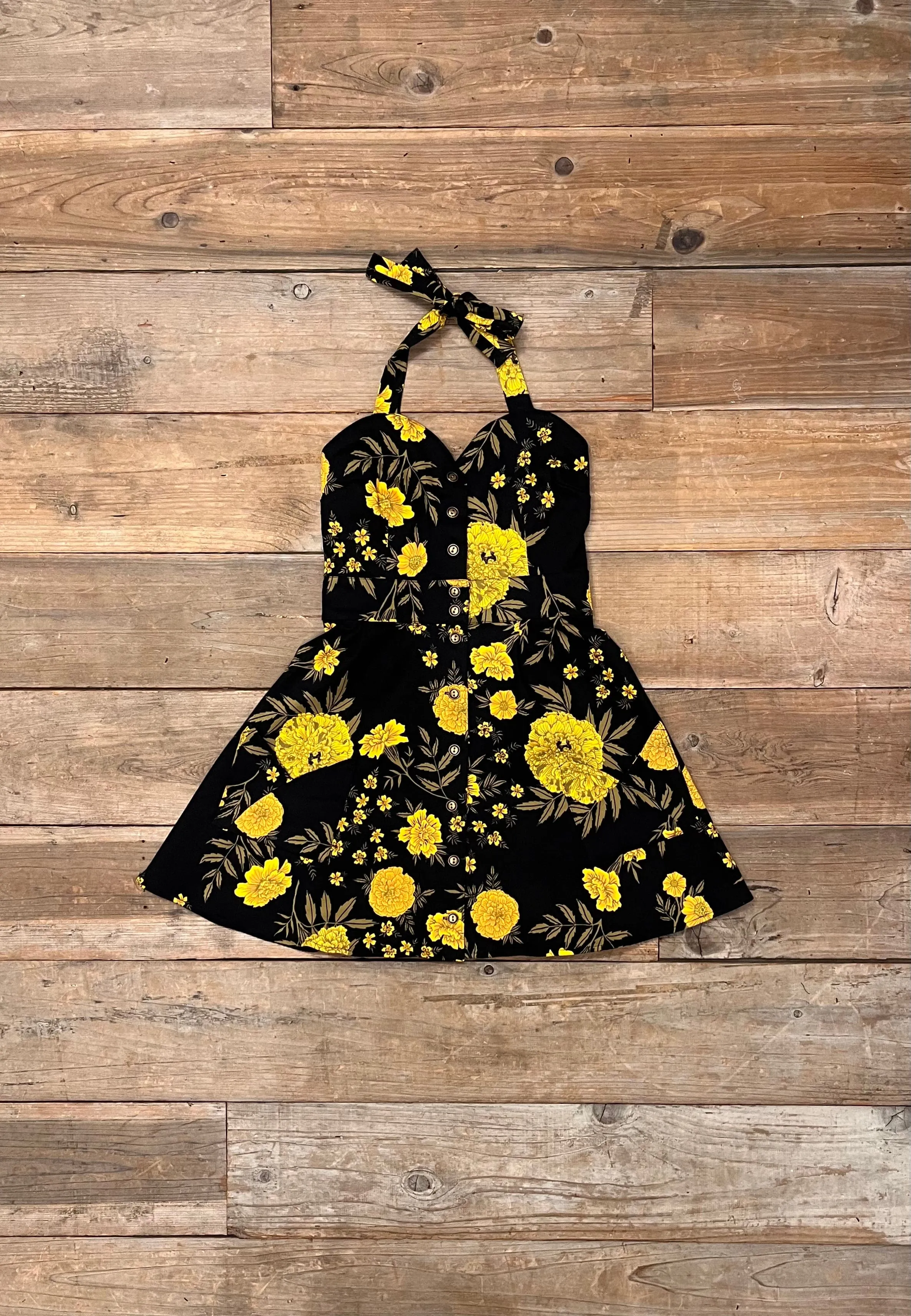 Bedding Dress in Black Marigold Twill Retro Mood