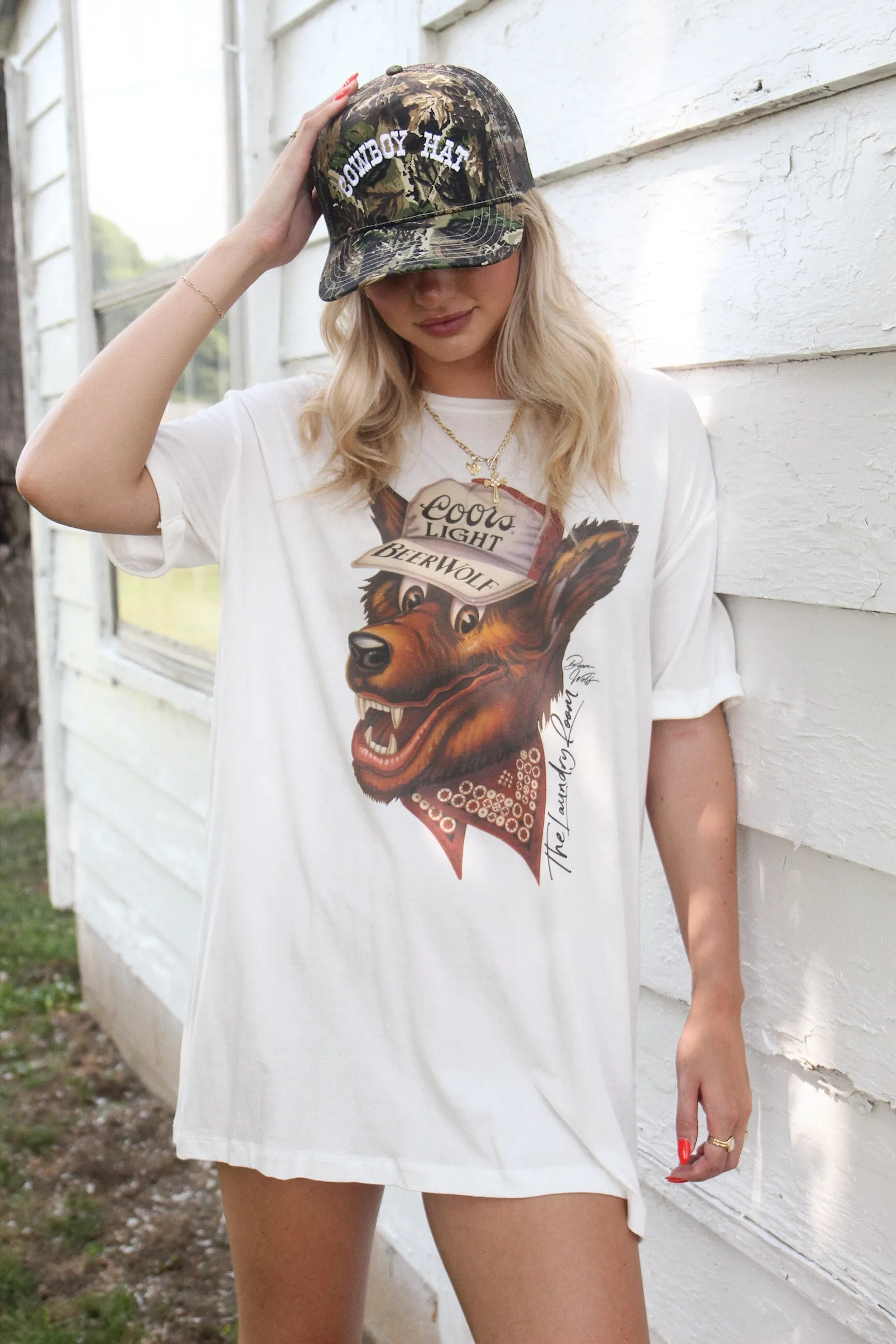 AllDayComfort Beer Wolf Oversized Tee - White