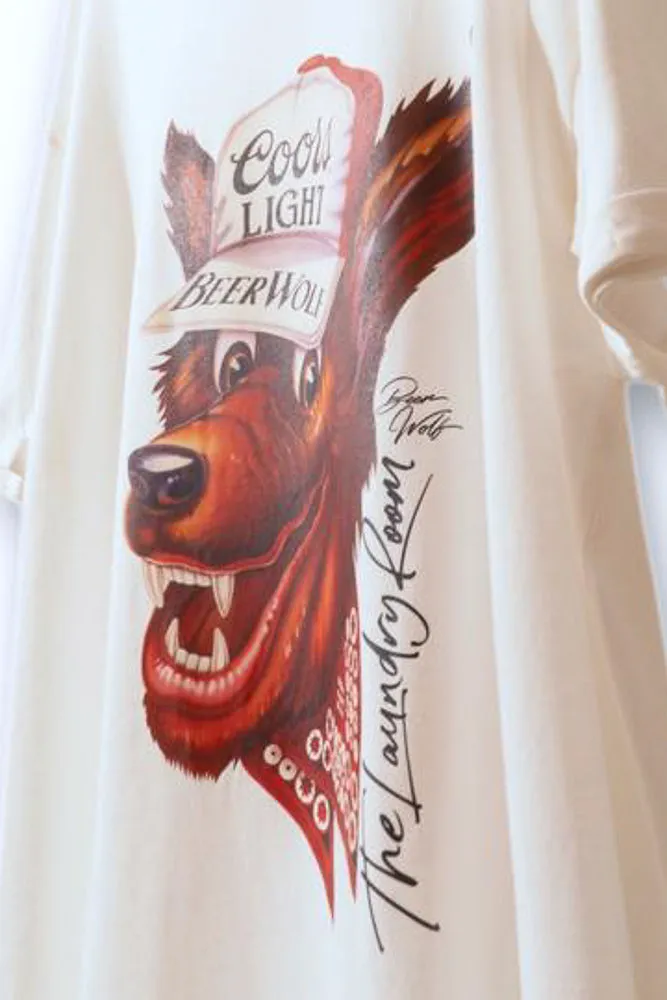 Beer Wolf Oversized Tee - White Anti Slip Shoulder Padding Regular Fit