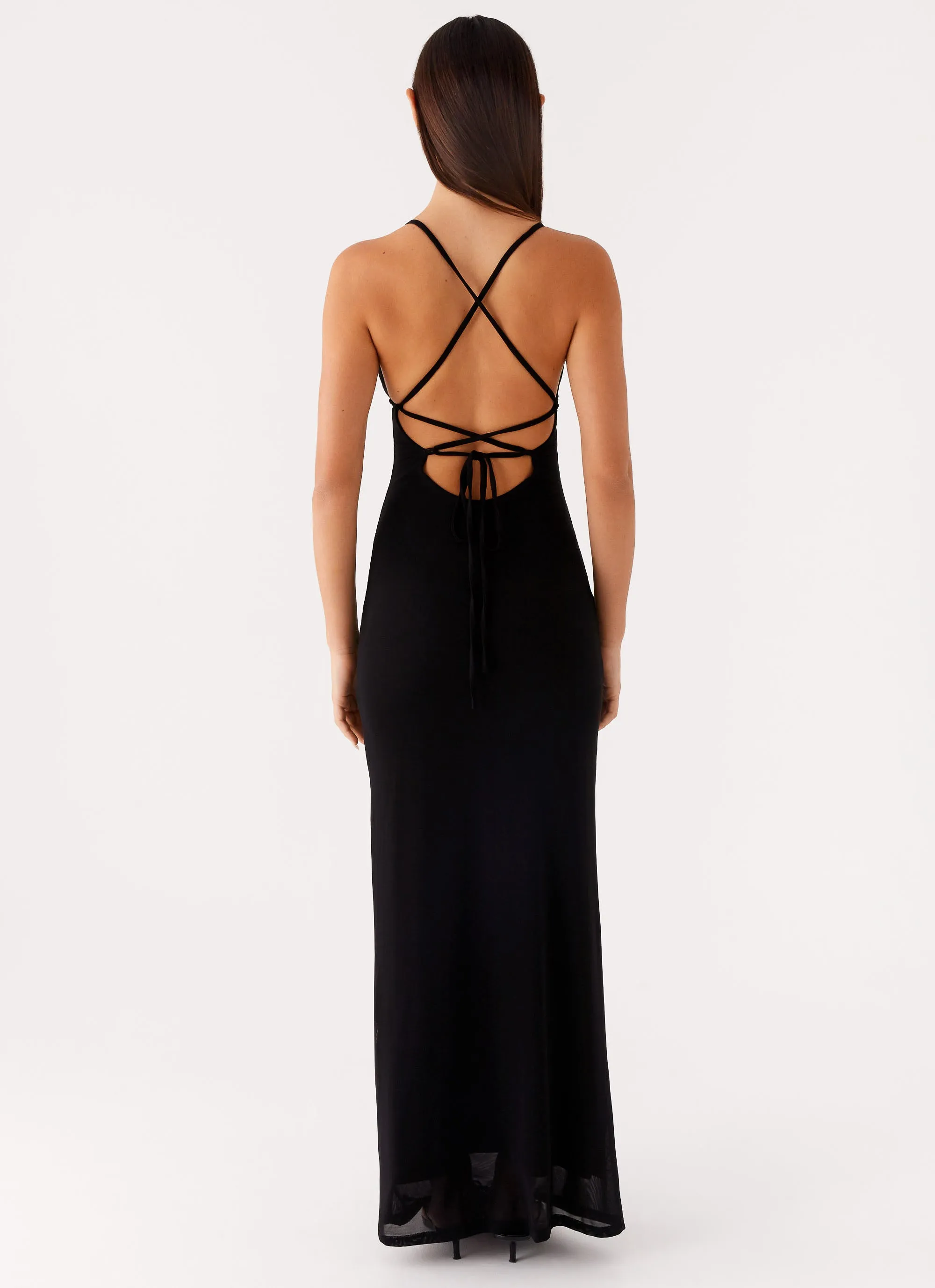 Happy Scent Beach Walk Beki Beaded Mesh Maxi Dress - Black