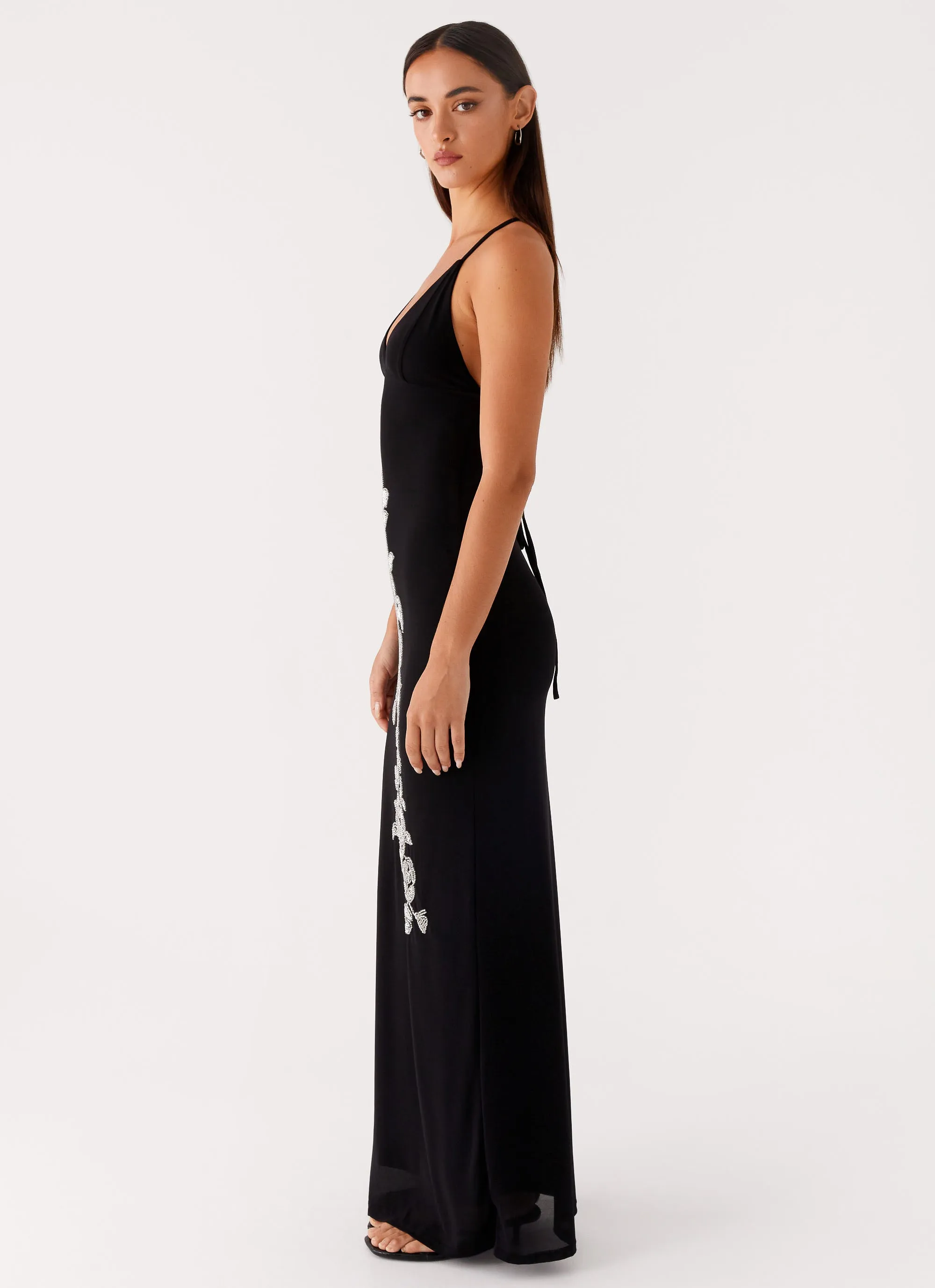 Relaxed and Effortless Pure Lines Beki Beaded Mesh Maxi Dress - Black
