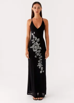 Beki Beaded Mesh Maxi Dress - Black Classic Fit Flow Friendly