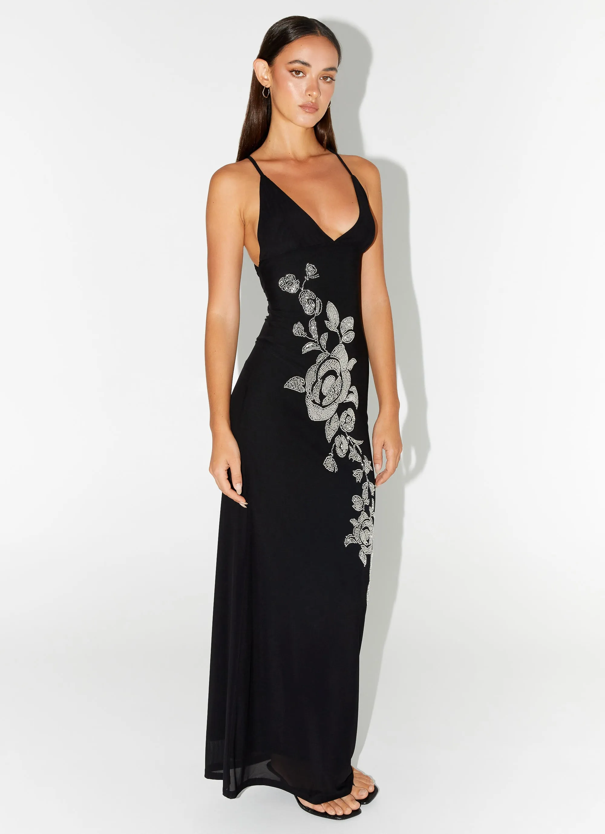 Office Ease Luxe Look Beki Beaded Mesh Maxi Dress - Black