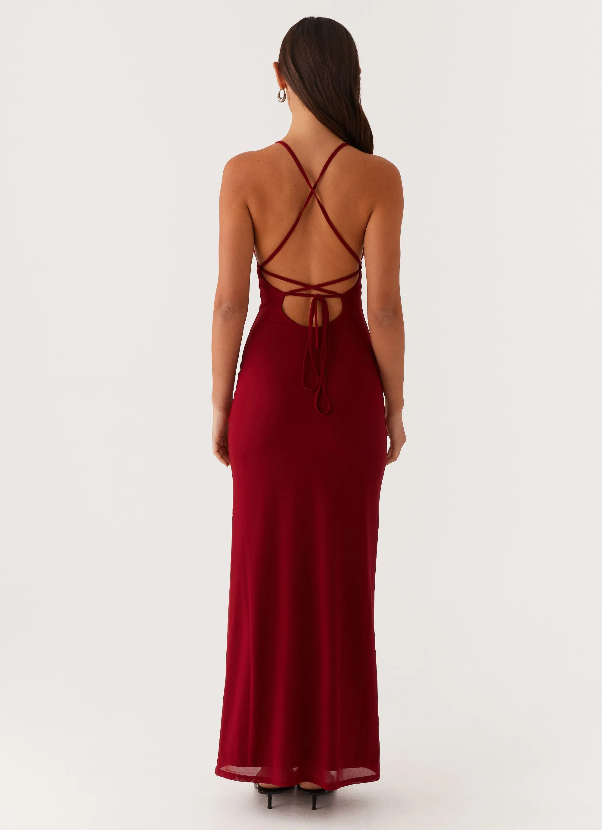 Chill Edge Beki Beaded Mesh Maxi Dress - Deep Red