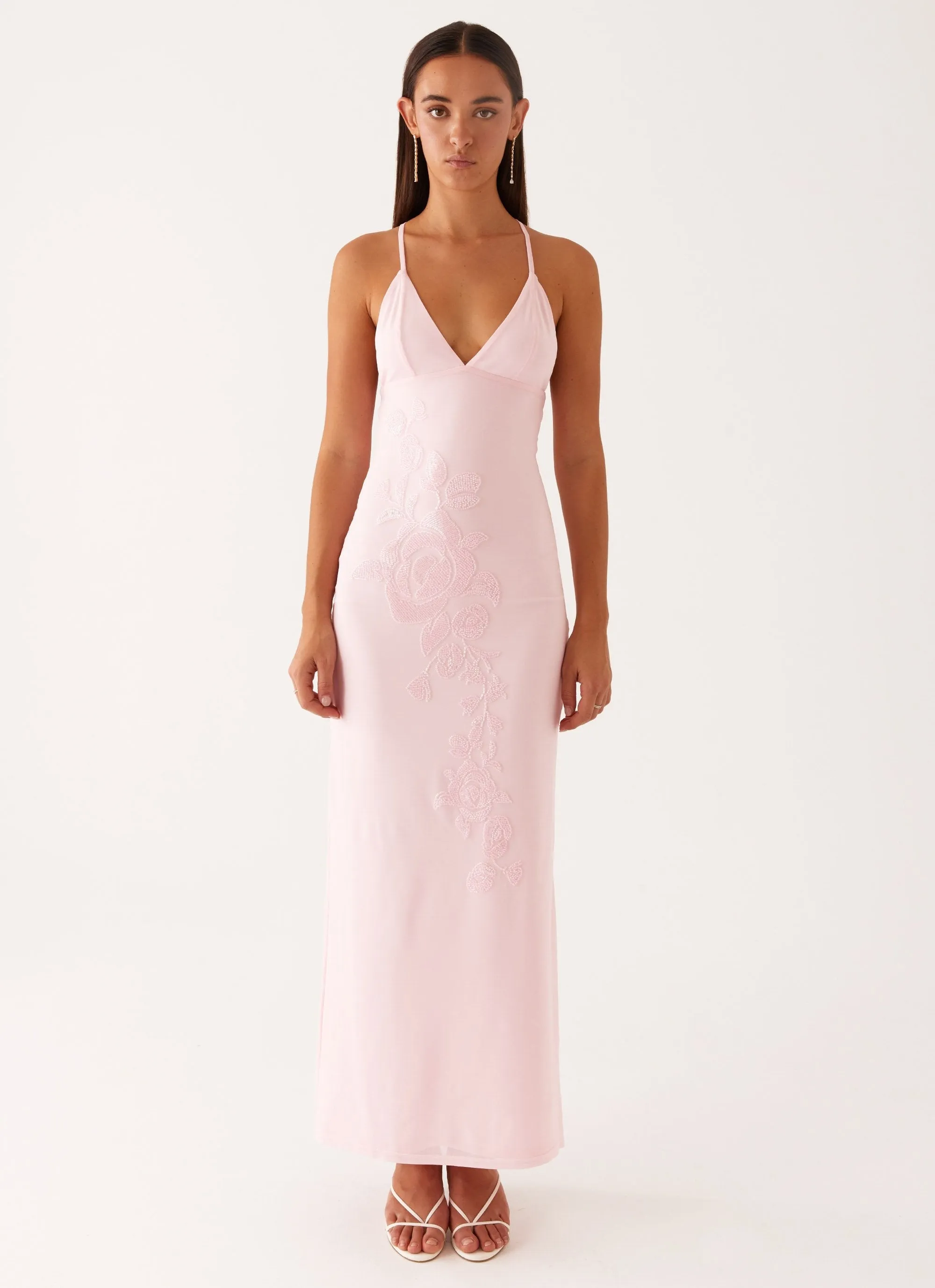 All Fit Style Beki Beaded Mesh Maxi Dress - Pink
