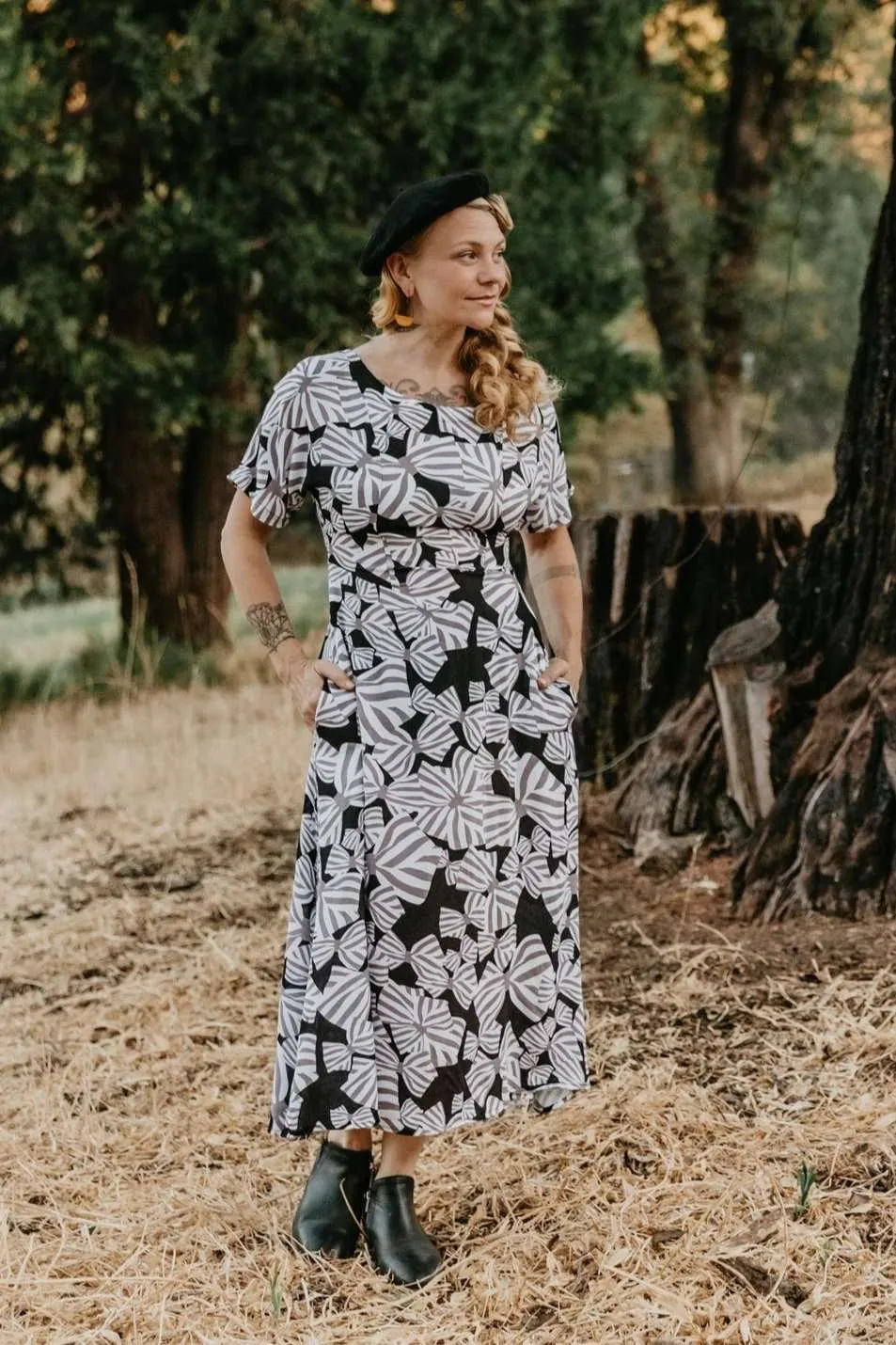 Bella Dress in Bow Tie Challis Fresh Style Chill Base