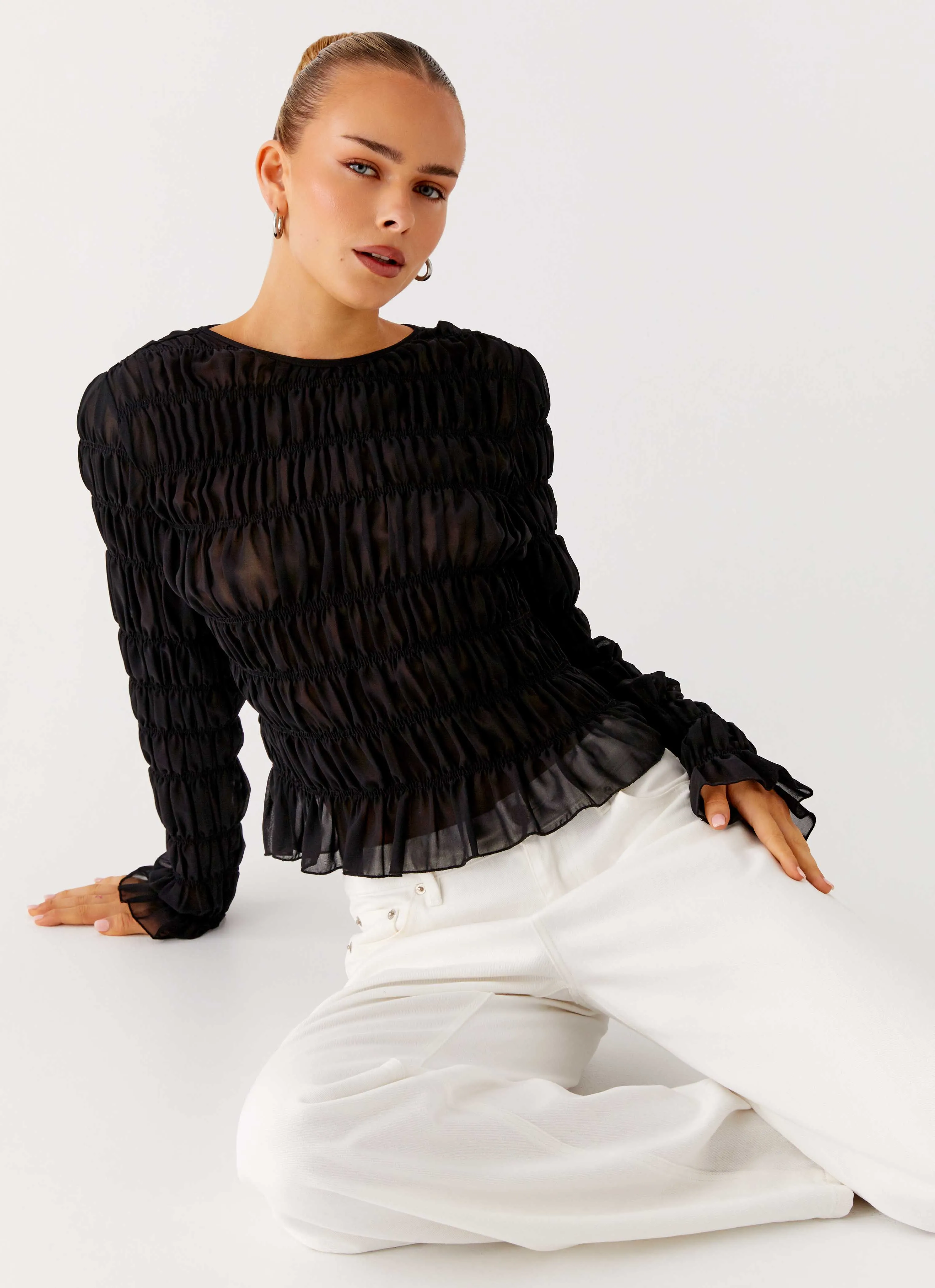 Bella Long Sleeve Top - Black Light Deflection Fabric Basic Tee