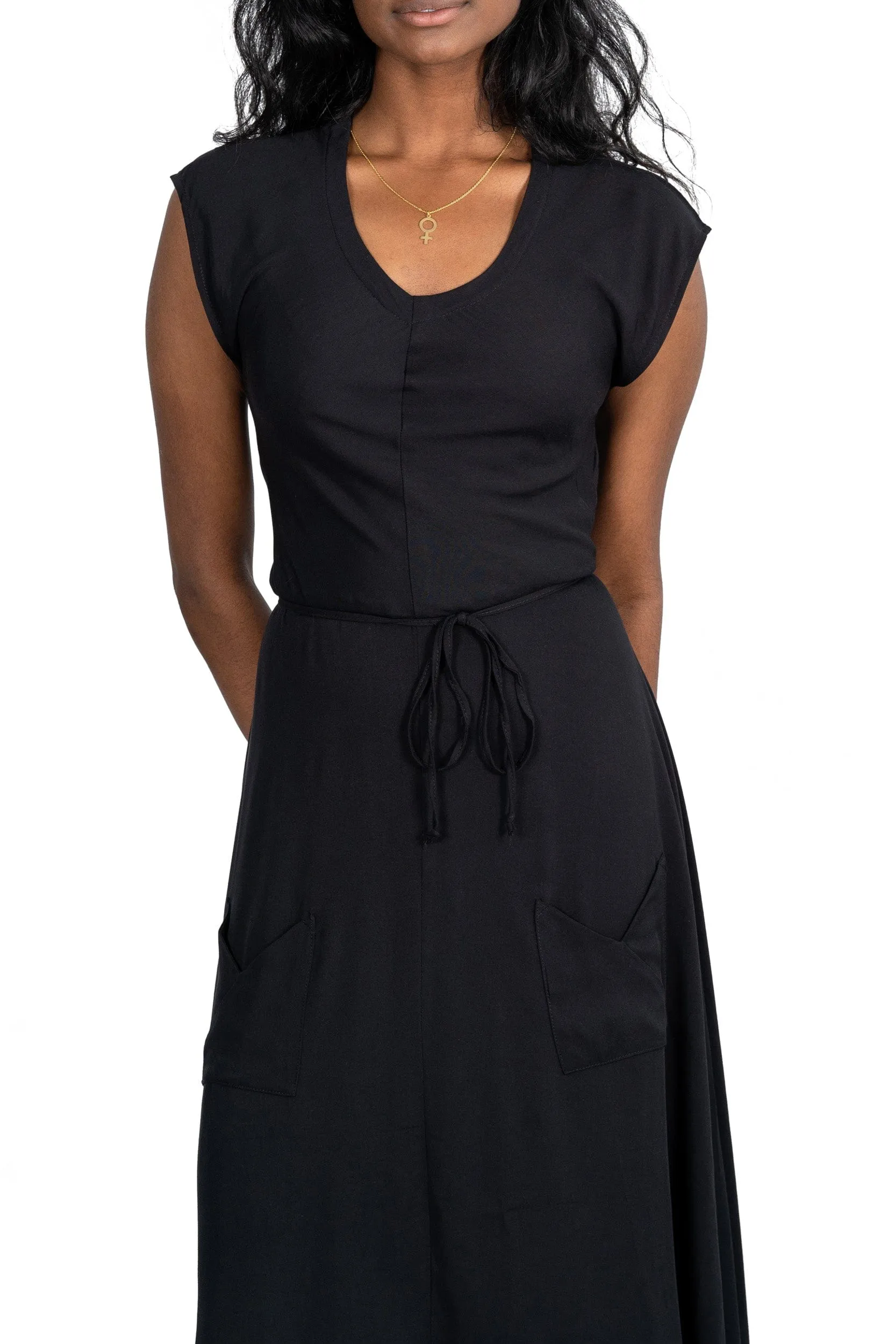 Night Out Belted Bias Dress in Black