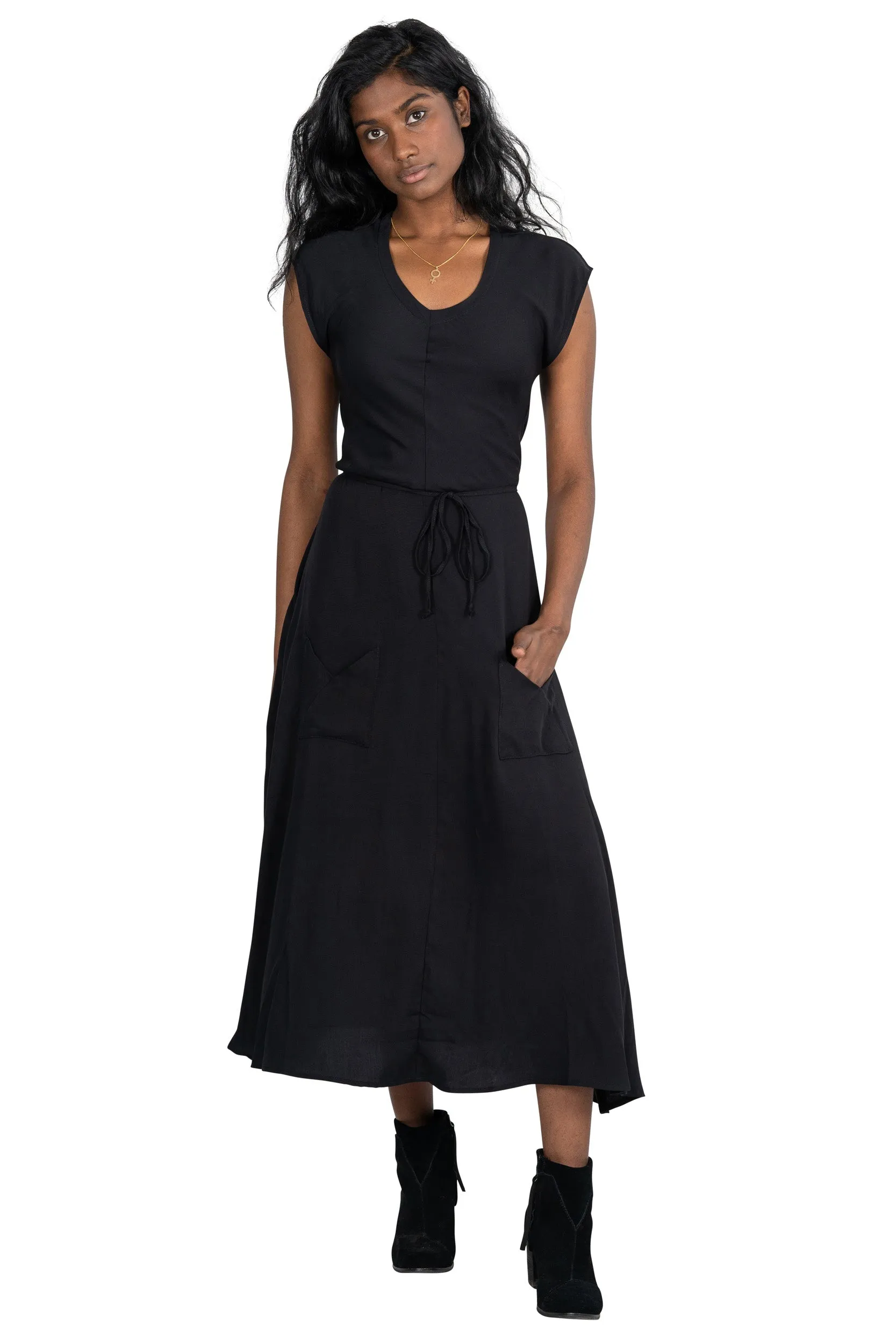 Belted Bias Dress in Black Chic Style