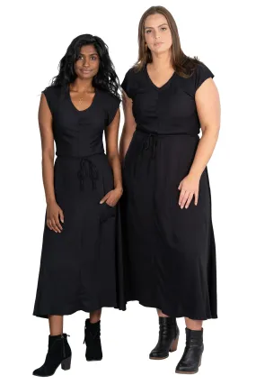 Belted Bias Dress in Black Spring-Season