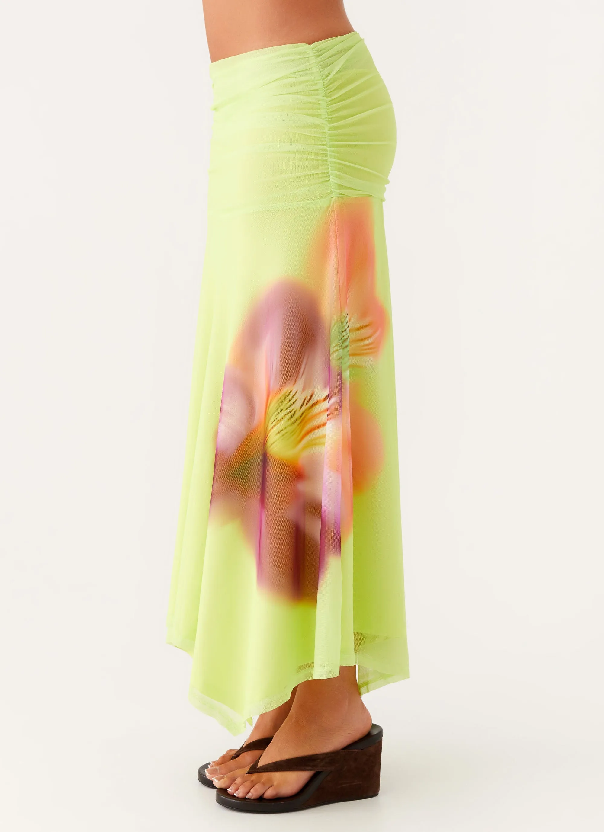 Easy Movement Liana Ruched Maxi Skirt - Green Tropical