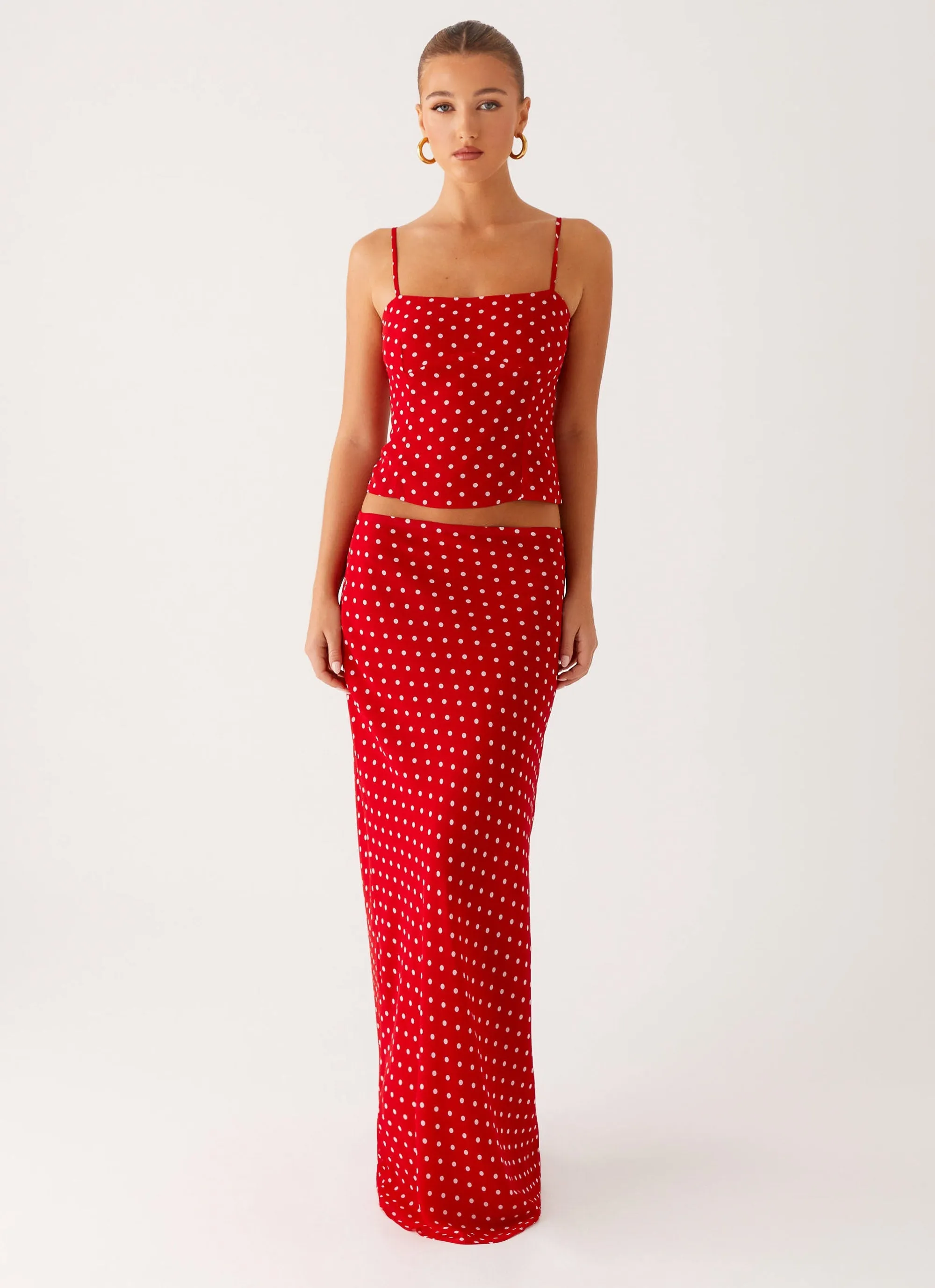Bendita Maxi Skirt - Red Polka Dot Travel Ease
