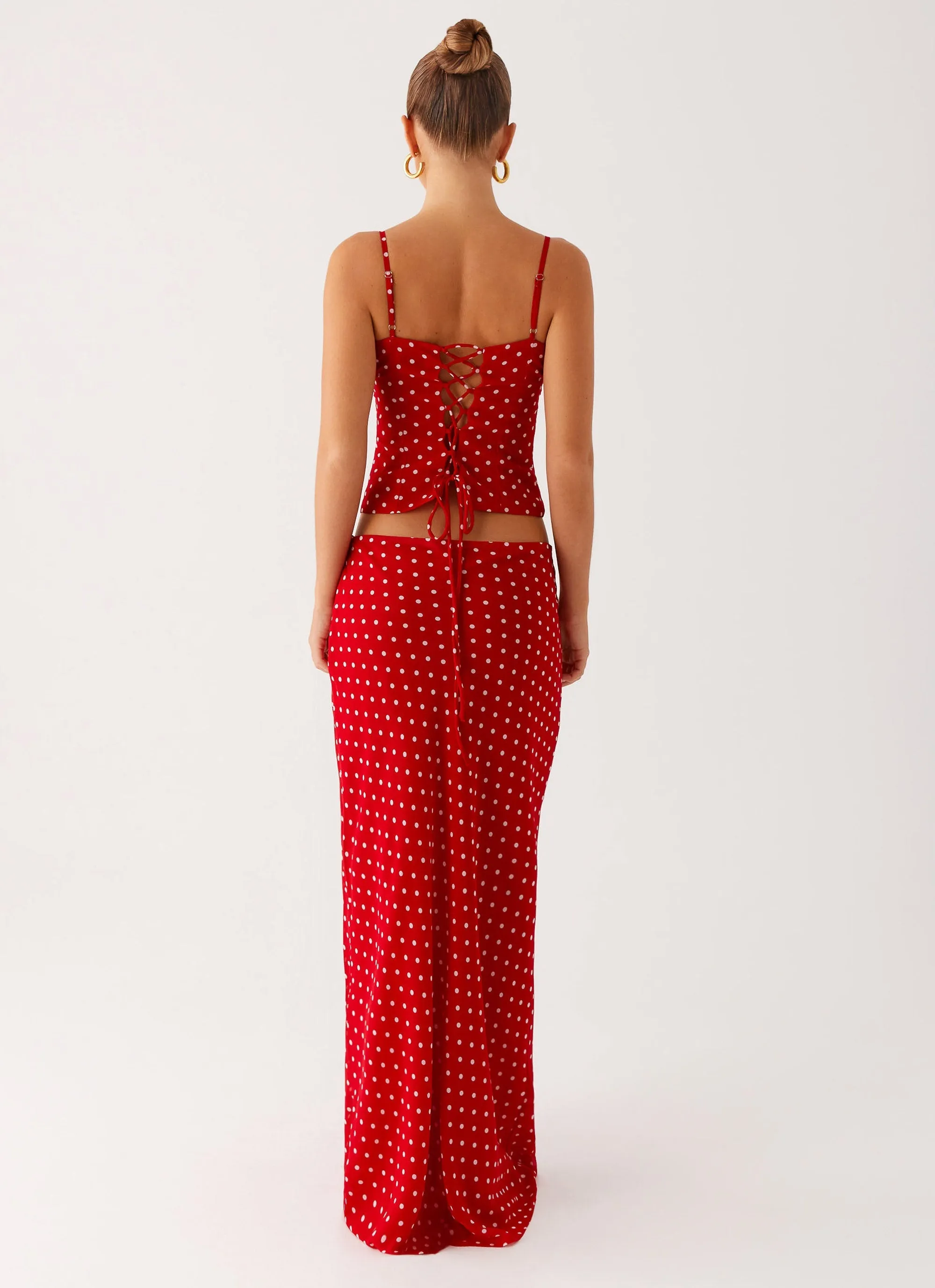 Tonal Look Ruching Details Bendita Maxi Skirt - Red Polka Dot